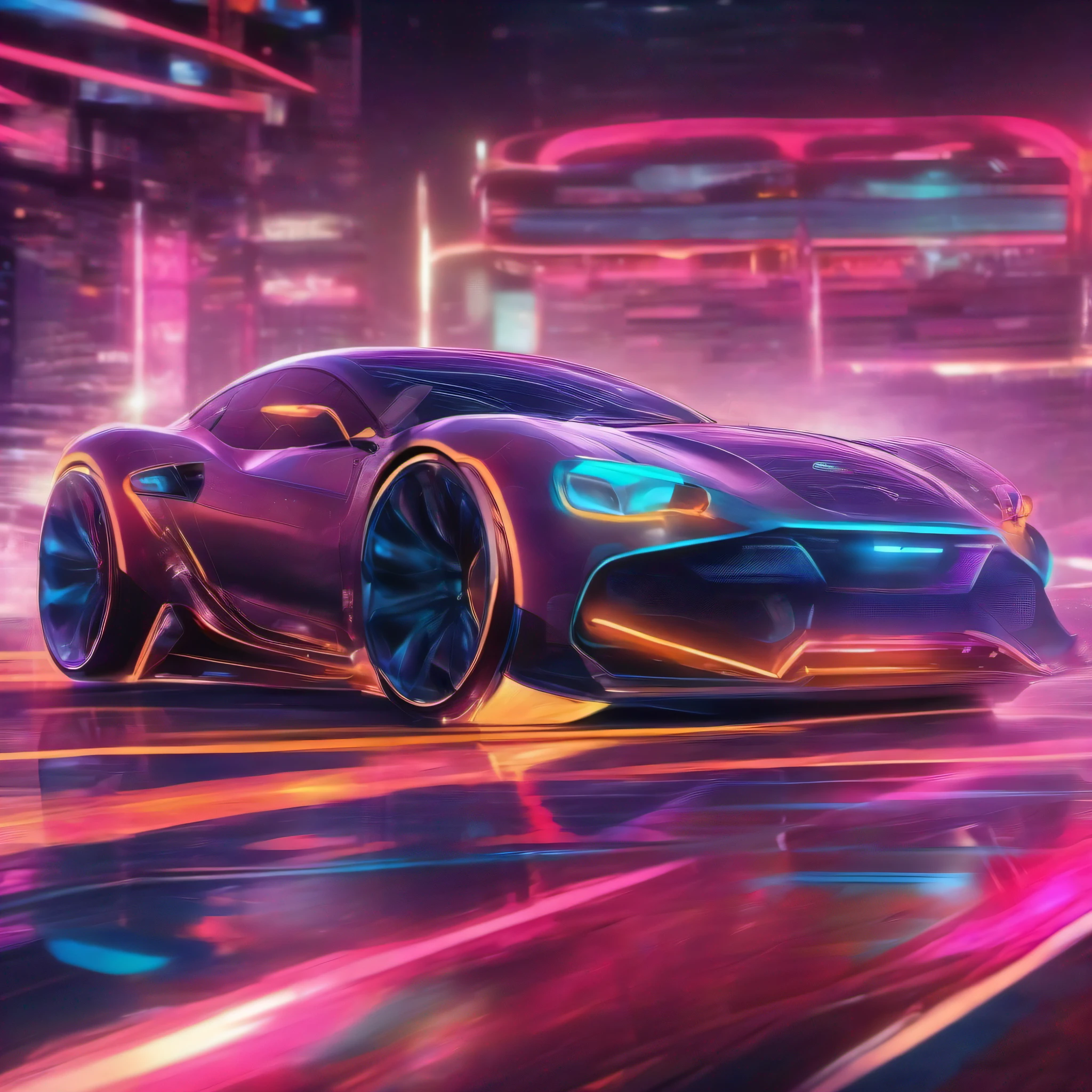 "carro esportivo, ultra detalhado, cores vibrantes, raios cinza e luzes neon extremamente  brilhosos, moderno e futurista."