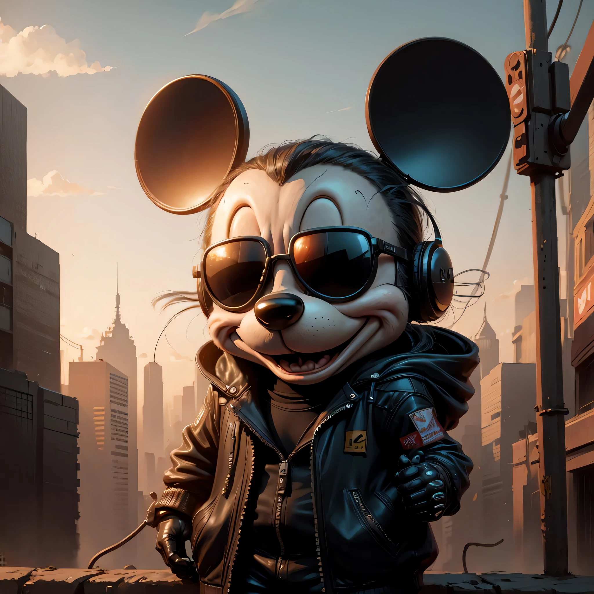 M1cky , cyberpunk, wearing a sunglasses, smoking
