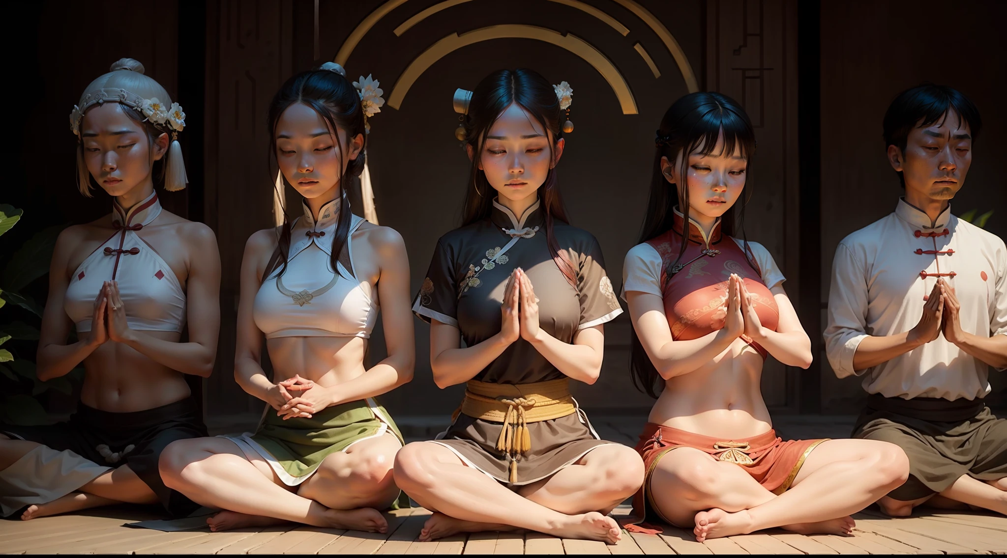 Several people in ancient China meditating