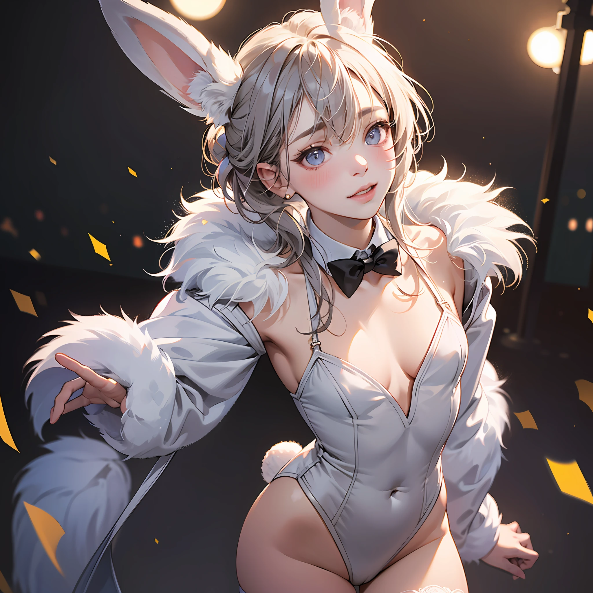 NSFW, Ultra photo realsisim, Masterpiece, Highest quality, Ultra detail,Adorable, (Detailed and intricate), White fur, attached rabbit tail, (Hair),(perky small breasts), (Gray furry body:1.3),Detailed face, detailed light purple eyes, Detailed eyes, (Detailed eyes:1.1), (grey petite anthro bunny:1.2), Wide hips, (Furry:1.3), aroused, cheerfulness, Embarrassed, (Blush),(Detailed schoolgirl costumes), white thigh highs, smooth,intricately details, gorgeous female photo, professionally retouched, realistic professionally color graded photograph, Natural lighting, Realistic, Light particles,Fine fabric emphasis, Bokeh, Suggestive pose,Sexy exposure --auto