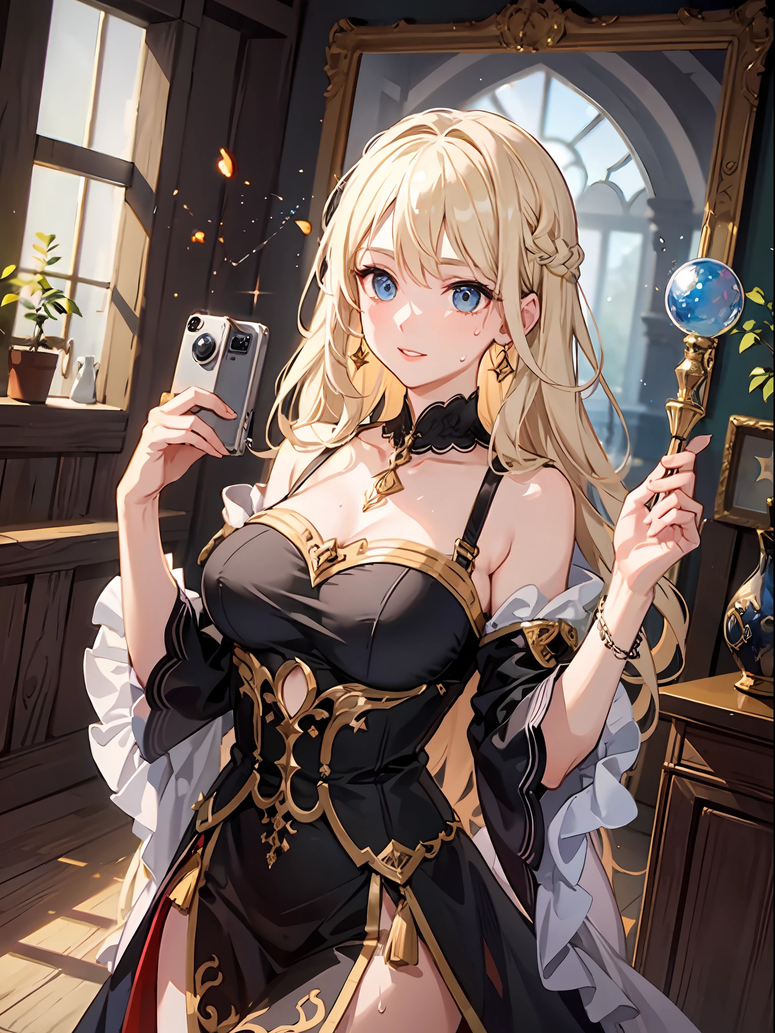 Delicate and masterpiece, beautiful details, colorful, fine details, detailed lips, intricate details, masterpiece, top quality, realistic, hyper detail, (glossy skin, sweaty: 1.4), absurdity, camera gaze, dynamic lighting, high resolution, sharp focus, depth of field, detailed eyes, sharp eyes, realistic eyes, blonde long hair and blue eyes, the main character, When he learned that he had been reincarnated in another world, his eyes lit up with surprise and excitement.
She looked at herself in the mirror and was delighted that she had become pretty. She tried to smile at the mirror and strike a pose.
She was also interested in otherworldly outfits, trying on colorful dresses and accessories. She chose what looked good on her and showed off her fashion sense.
She was also fascinated by otherworldly magic, so she picked up a spellbook and a wand to try out magic. She used the magic of attributes such as fire, water, and wind to create fireworks, bubbles, and balloons in the air.
She was also obsessed with otherworldly adventures, exploring beautiful landscapes such as forests, lakes and mountains with her companions and pets. She met and mingled strange creatures such as animals, plants, and fairies. optimal settings of the camera,
Resolution: 4K
Frame Rate: 60fps
Color gamut: RGB
Focus: Auto
Exposure: Auto
White Balance: Automatic
ISO: Automatic
Shutter Speed: Auto
Aperture: Automatic