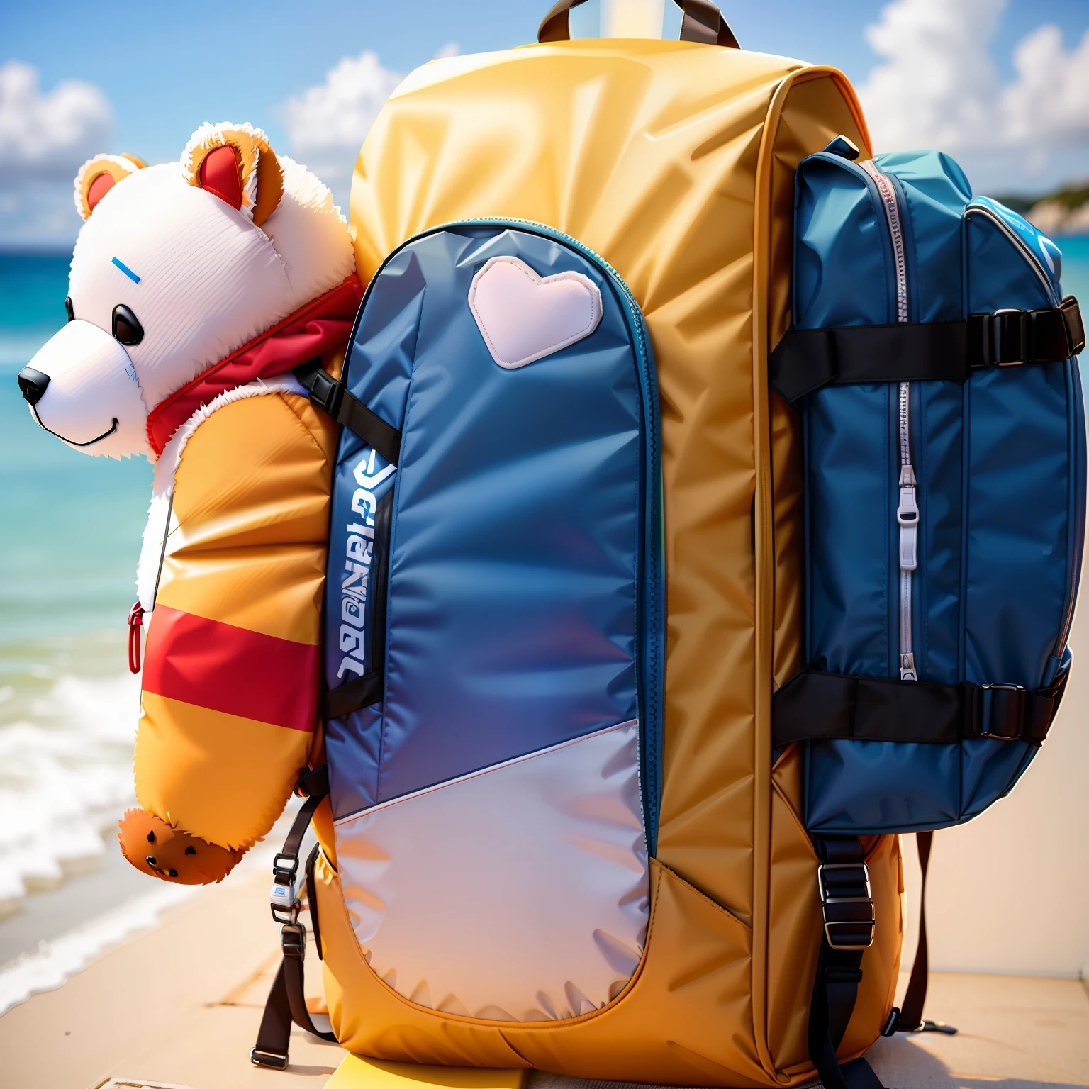 Urso polar de sunga branca , funny and backpack on the back