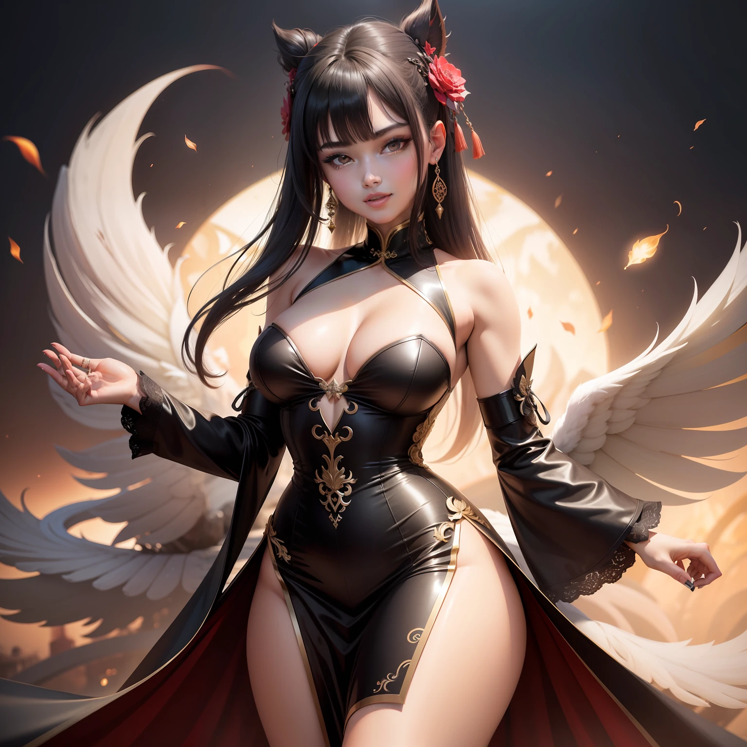 Melhor qualidade, ultra high def, 1 , (enorme, grande), fundo simples, sorriso, glamouroso, 8k, perfeito, pele brilhante, posando, modelo bonito, axilas, belas artes, erotic, CG arte digital, Genshin Impact, (Hu Tao: 1.3), vermelho, ((sem calcinha)) rosto kawaii, vestido da China, mulher jovem