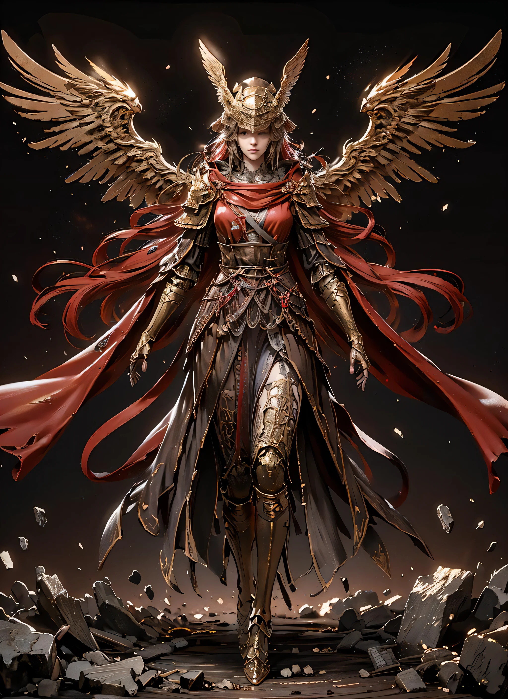 8k, best quality, masterpiece, illustration, an extremely delicate and beautiful, extremely detailed ,CG ,unity ,wallpaper, finely detail, official art,  unity 8k wallpaper, incredibly absurdres, quan,ban, cursed_left_arm,winged helmet,red cape,malenia_blade,