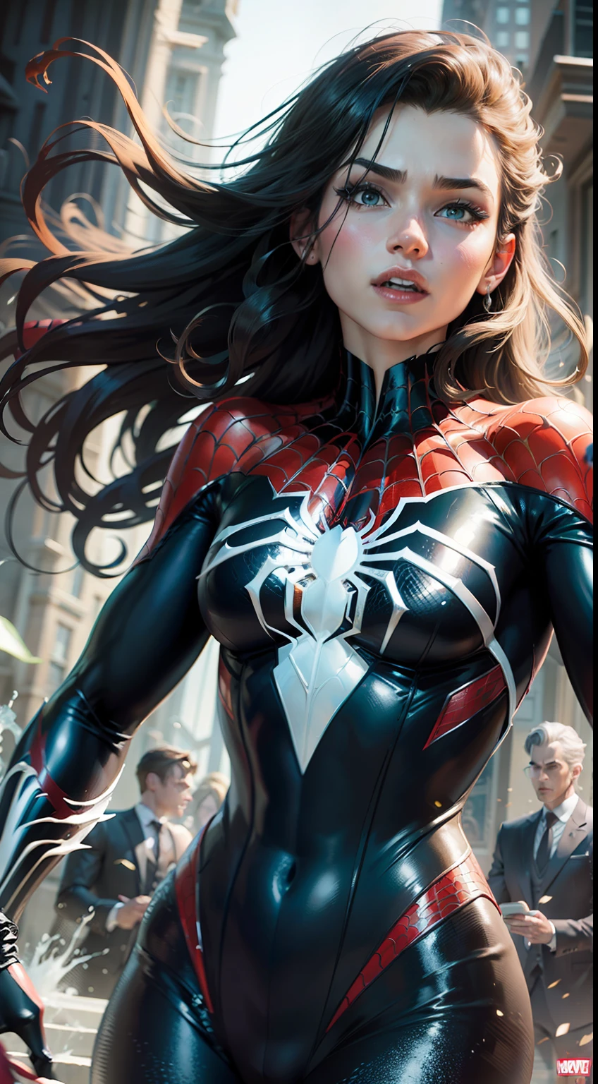 HD masterpiece, Disney little mermaid, black suit spiderman, symbiote white spider venom, marvel