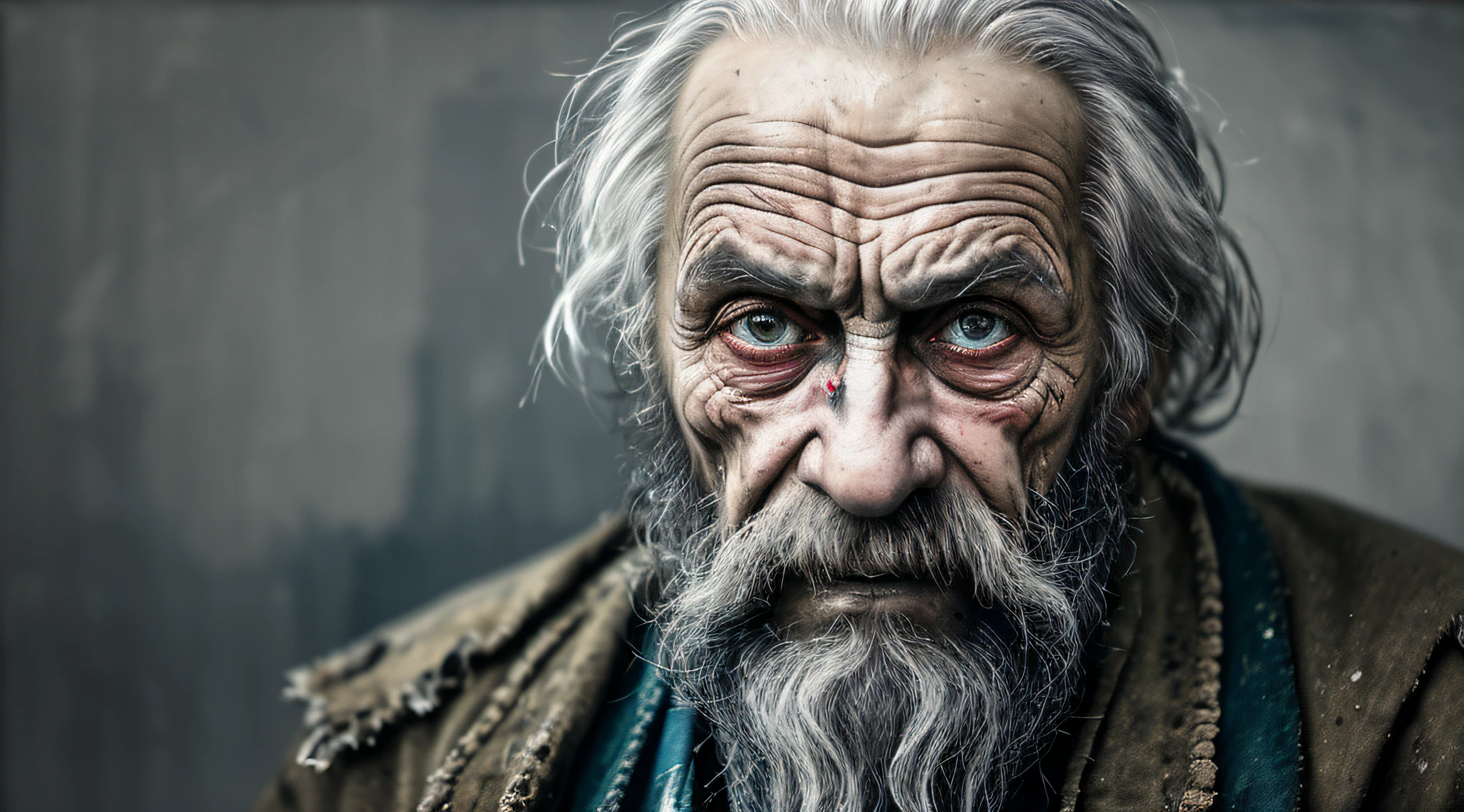 A portrait of poor russian 1800 old worker in rags, ((overwhelming fatigue )), wrinkles of age, concept art, oil pastel painting , moody gray colors , gritty, messy stylestyle of Alexey Savrasov, Ivan Shishkin, Ilya Repin, (cel shaded:1.2), 2d, (oil painting:1.2) highly detailed