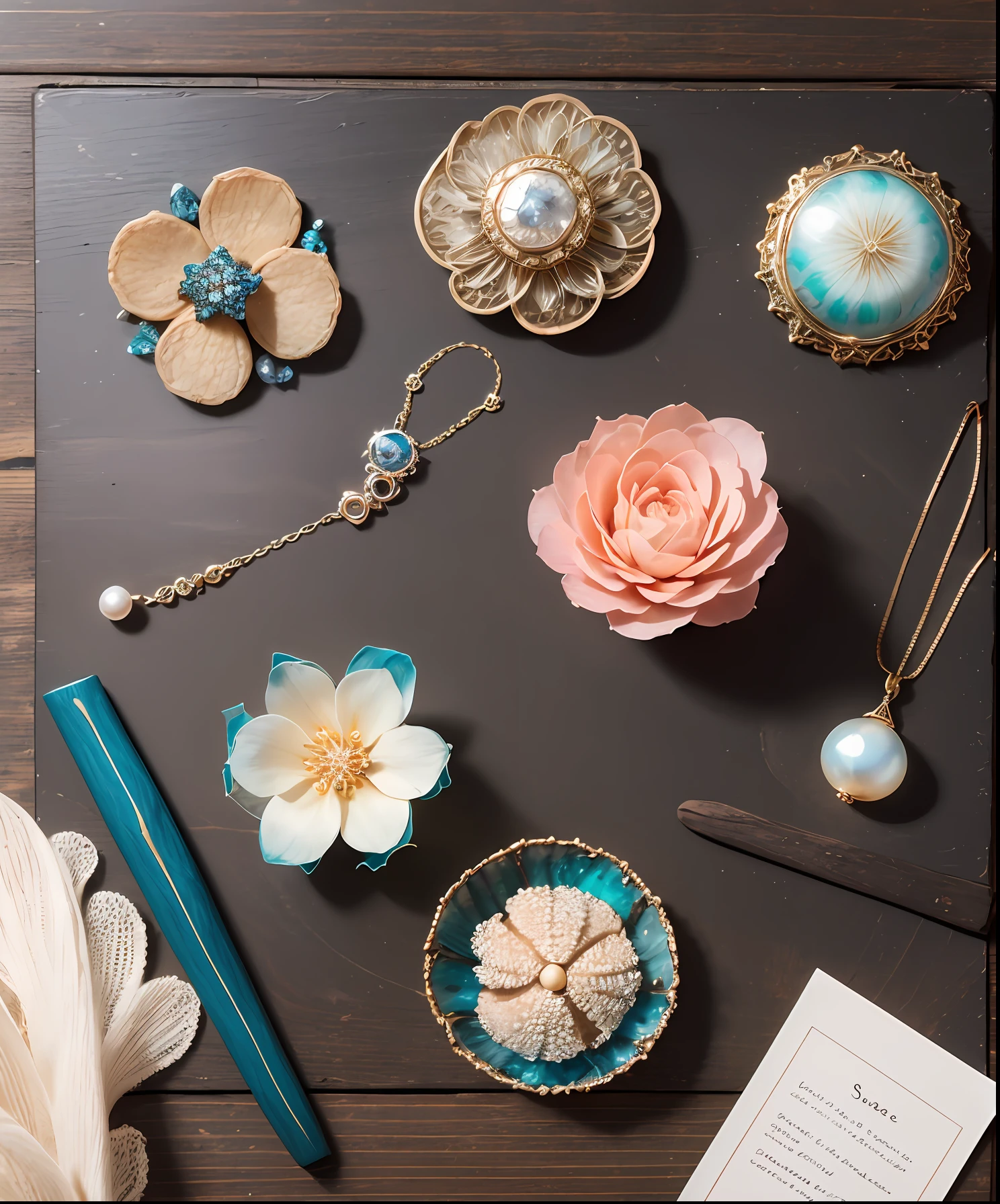 Create three name options for a new jewelry and accessories brand called SeaArt. A marca se inspira na beleza natural do oceano e usa conchas, pearling, Coral and other sea materials in their delicate creations. Names should evoke elegance, Beauty and mystery of the seabed. They are jewelry for women who love nature and appreciate original and handmade designs. Provide three short names, sonorous and captivating along with a brief description or meaning for each name. --auto --s2