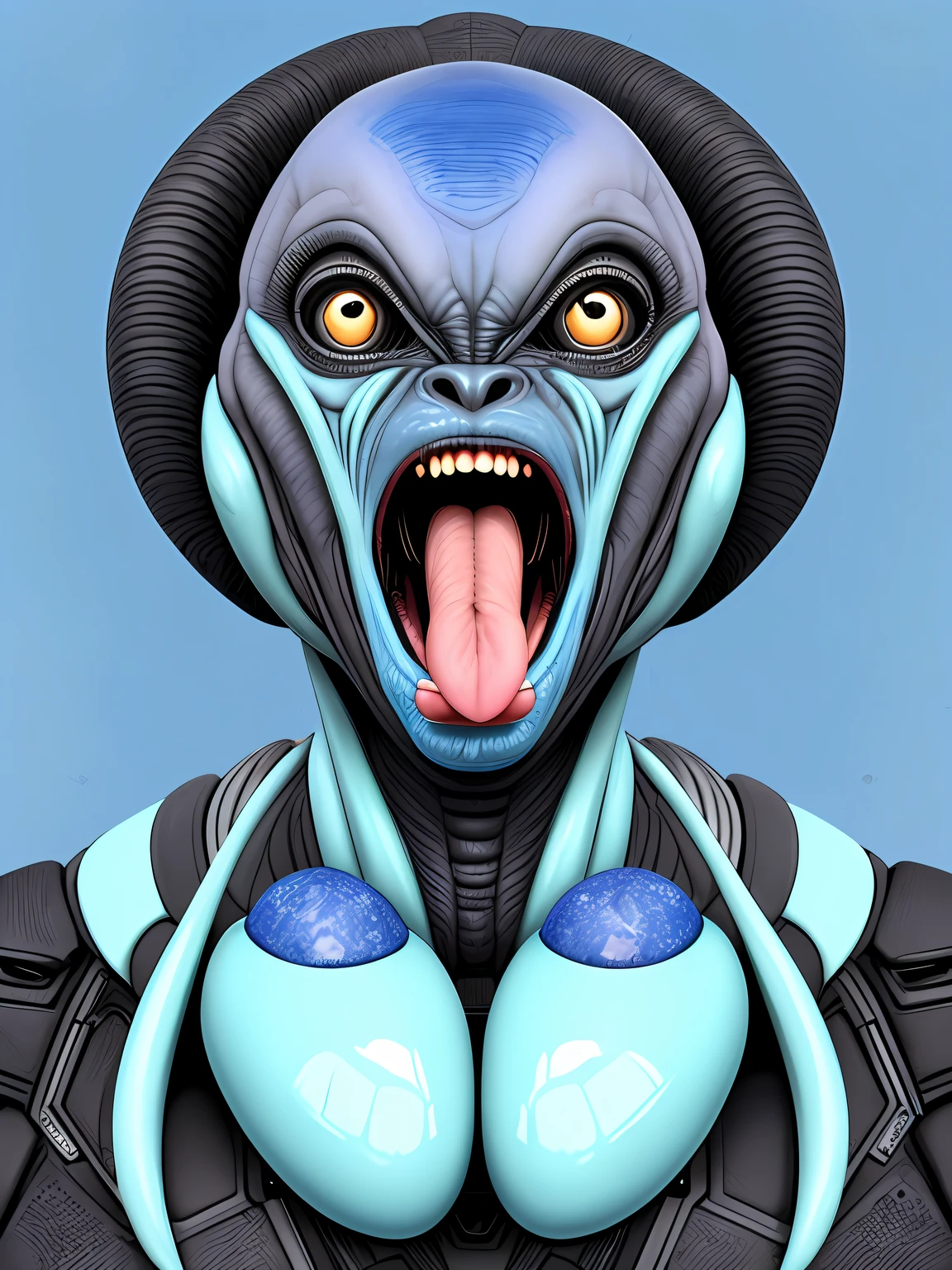 alien, azul, tongue out of mouth