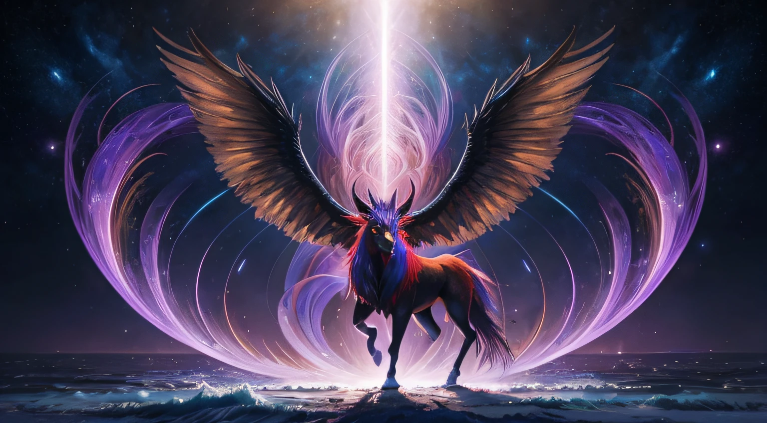 imagine um mundo ultra transcendental, roxo com vermelho, imagens ultra realistas, magical creatures in a new home