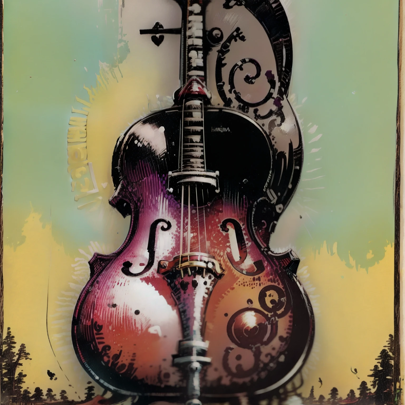 Violino aquarela png estampa colorido