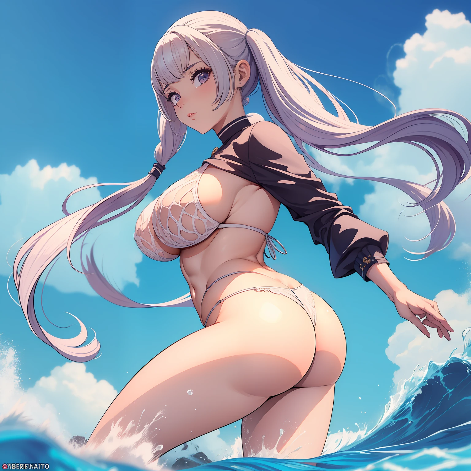 obra-prima, qualidade superior, praia, ultra high def, Max Resolution, muito detalhado, pele limpa, anime, Turn the panties over with your hands, corpo inteiro, esguio, muito bonito, rosto jovem, cabelo semi-longo, , Plaits Hair, deitado, pernas bem abertas, Pernas levantadas, orelhas de coelho, coelhinha, corpo molhado, seios salientes, sob os seios, Constrangedor, corar, Boast-se, decote, crotch shows through, areola see-through, open pubic area, aberta, Pubic area visible, vaginal release, , penetration, white liquid, com dois homens, sem roupas, sem capas, big booty,