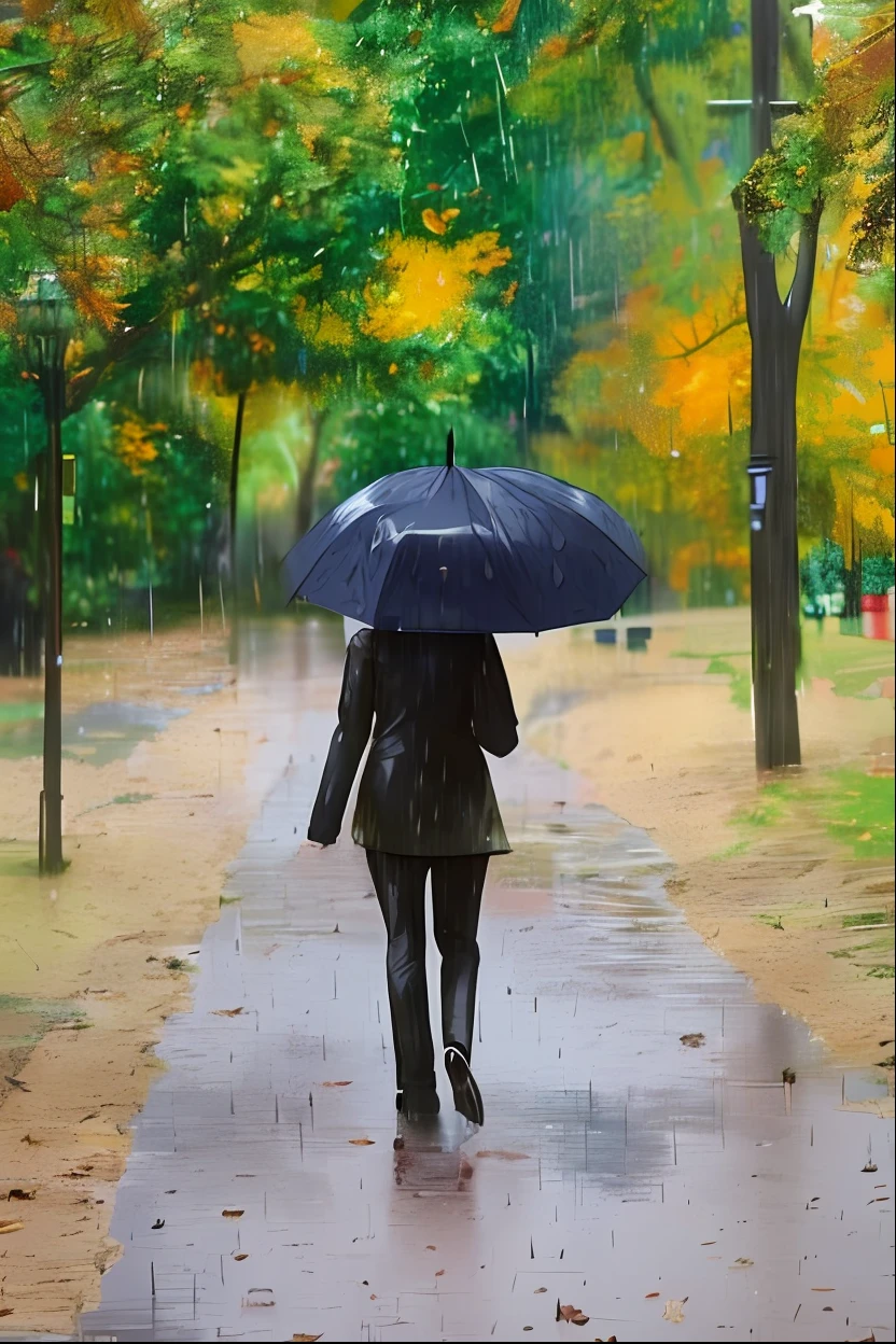 araffe walking down a path with an umbrella in the fall, autumn rain turkel, single person with umbrella, pixabay, holding an umbrella, holding a umbrella, black umbrella, holding umbrella, rainy weather, on a rainy day, in a rainy environment, under rain, standing in the rain, just after rain, in the rain, rainy mood