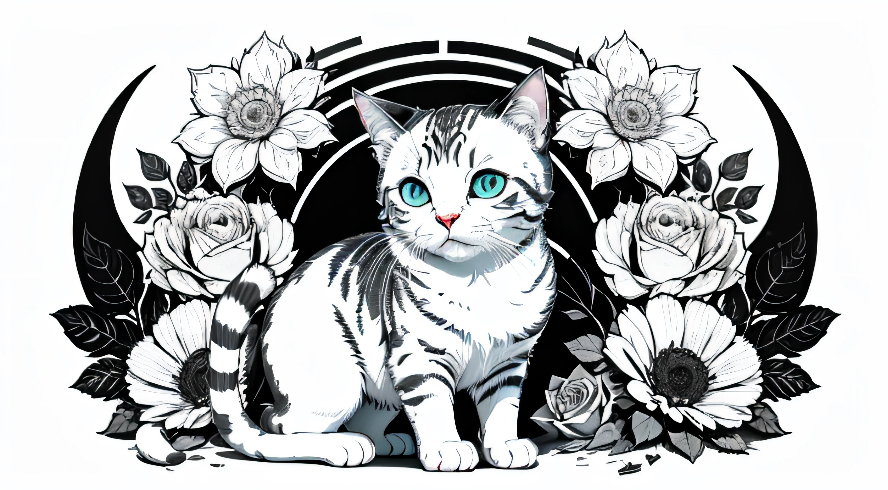 (highes definition, 8k) Estilo de livro para colorir, locais para colorir, gatos para colorir, rosas para colorir, mandalas para colorir, ultra detalhes, linhas ultra definidas, linhas perfeitas, linhas em negrito, draw cat, draw mandala, draw roses, draw in 8k.