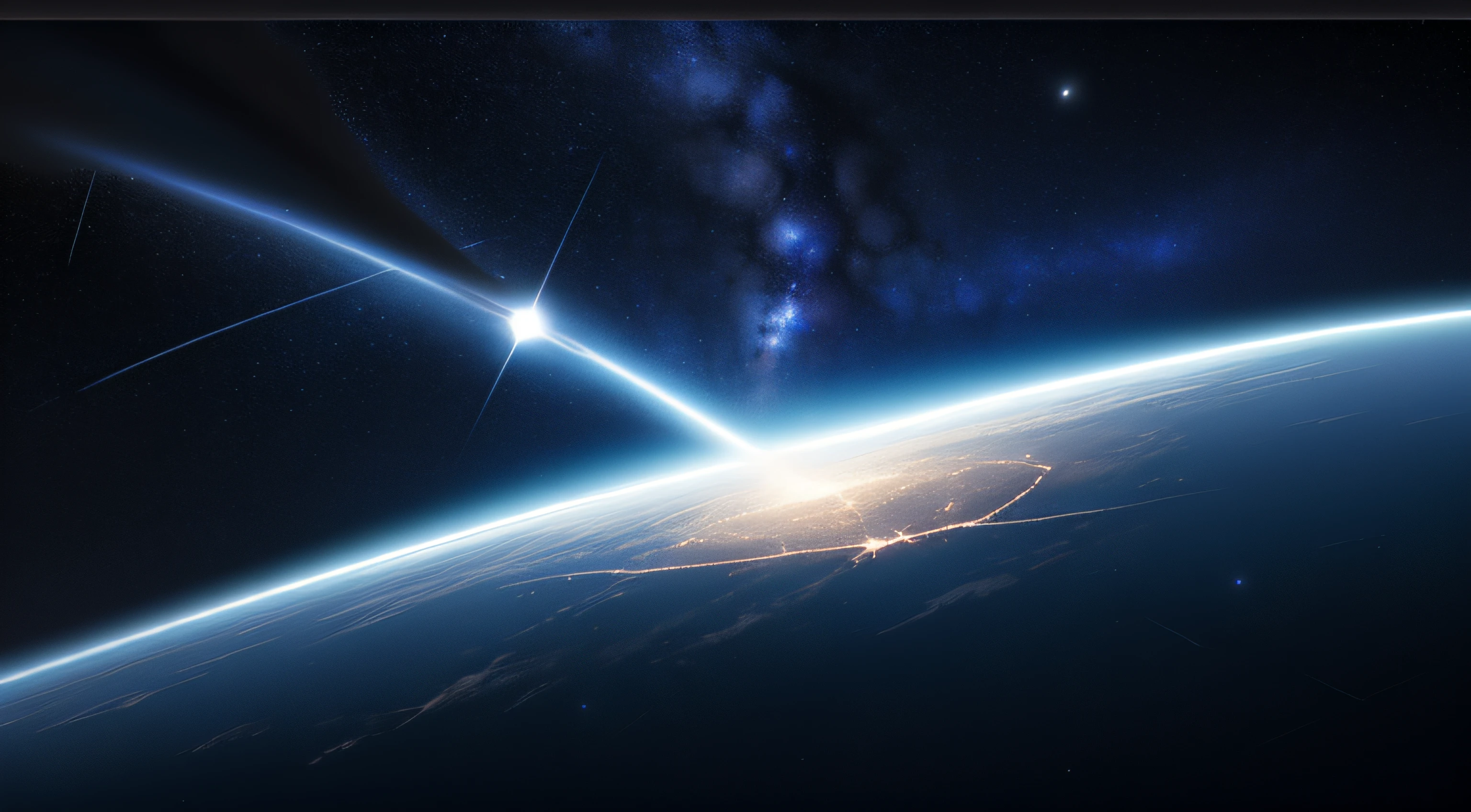 Within the expanse of a dark blue sky, a sparkling, twinkling star steals