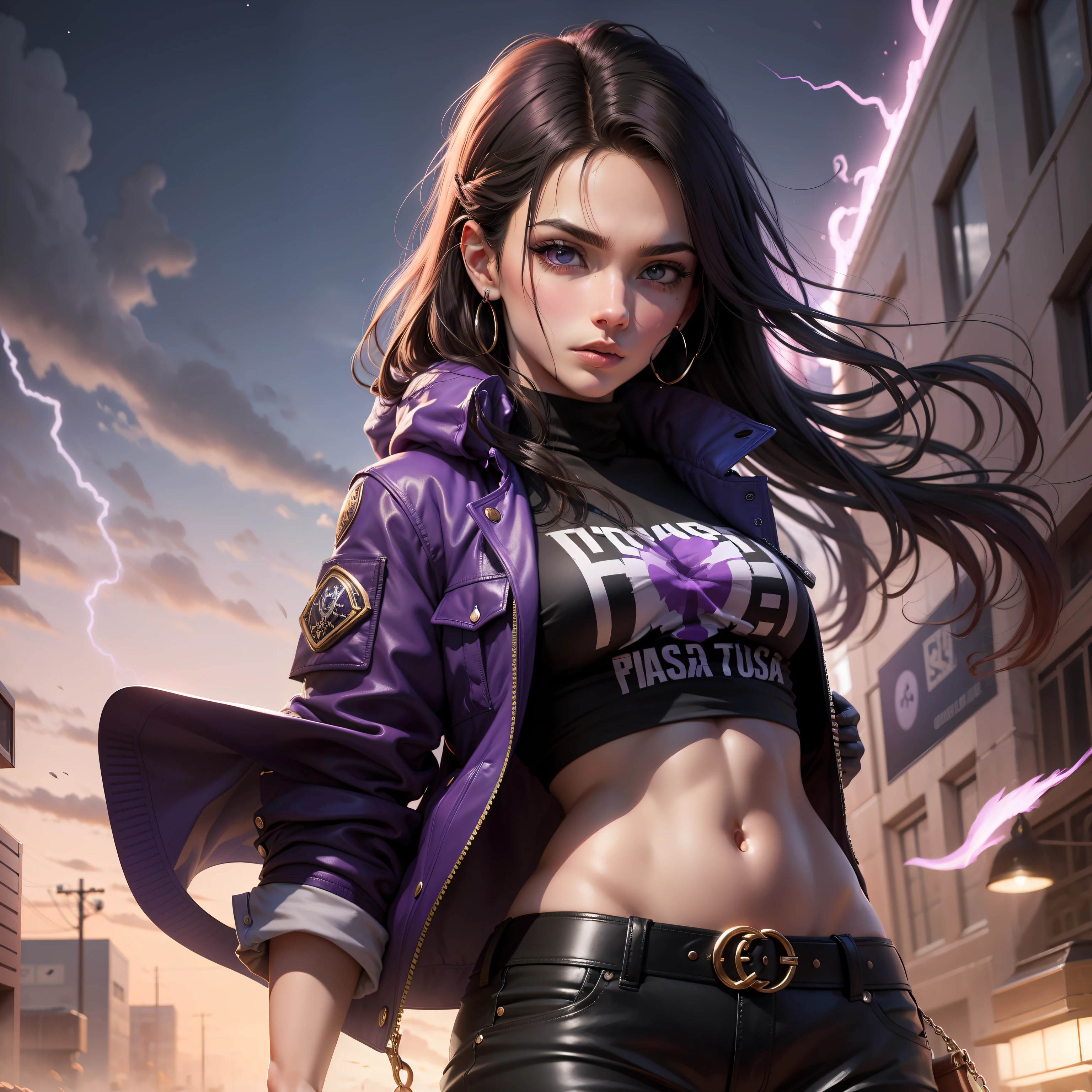Crie um personagem para uma fantasia, onde o personagem tem 18 anos, cabelo preto. ele usa, uma mascara branca com detalhes rosa e preto com uma joia rosa no meio da testa, ele usa um moletom preto, a cargo pants and possesses purple darkness power.