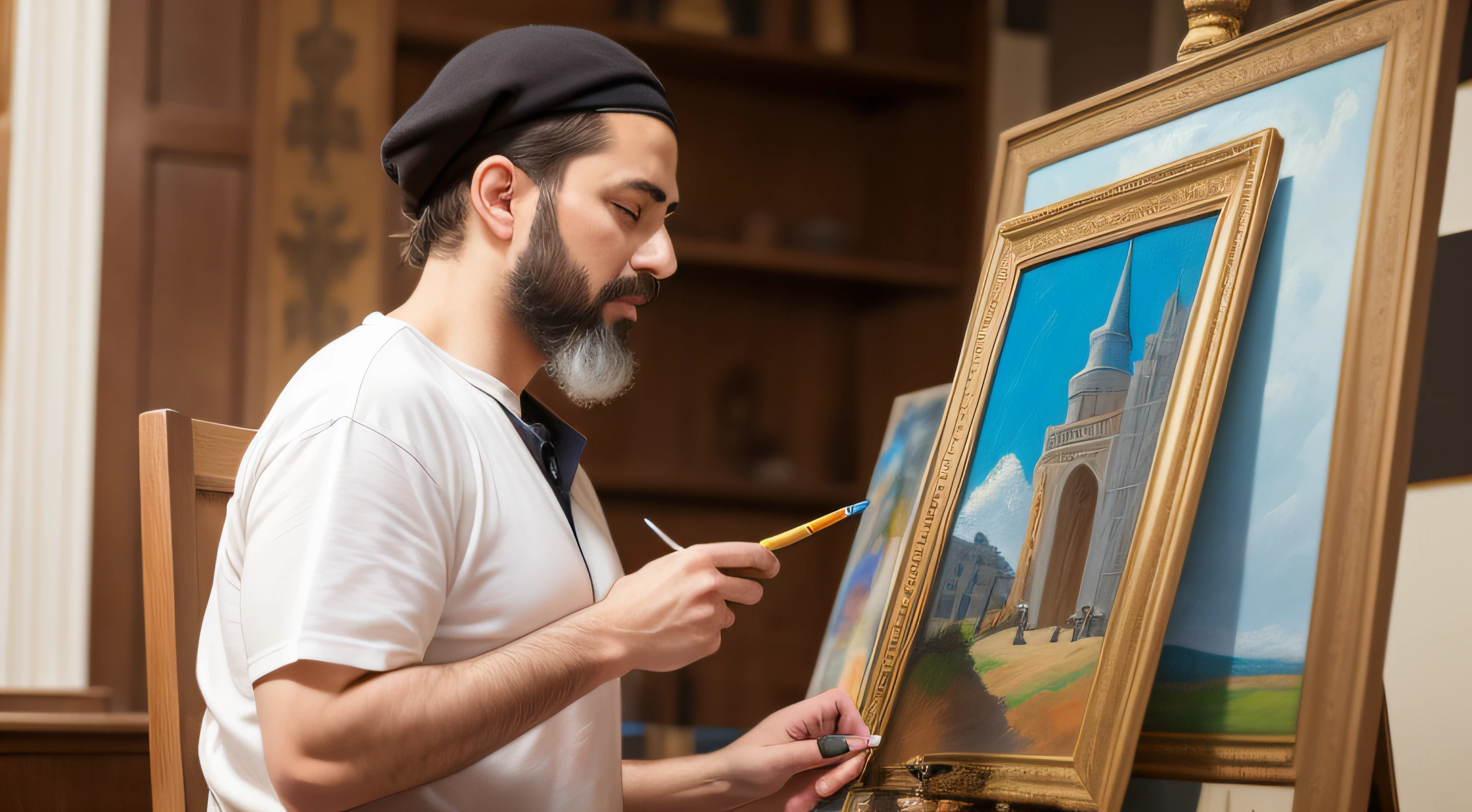 Jewish male painter painting a picture