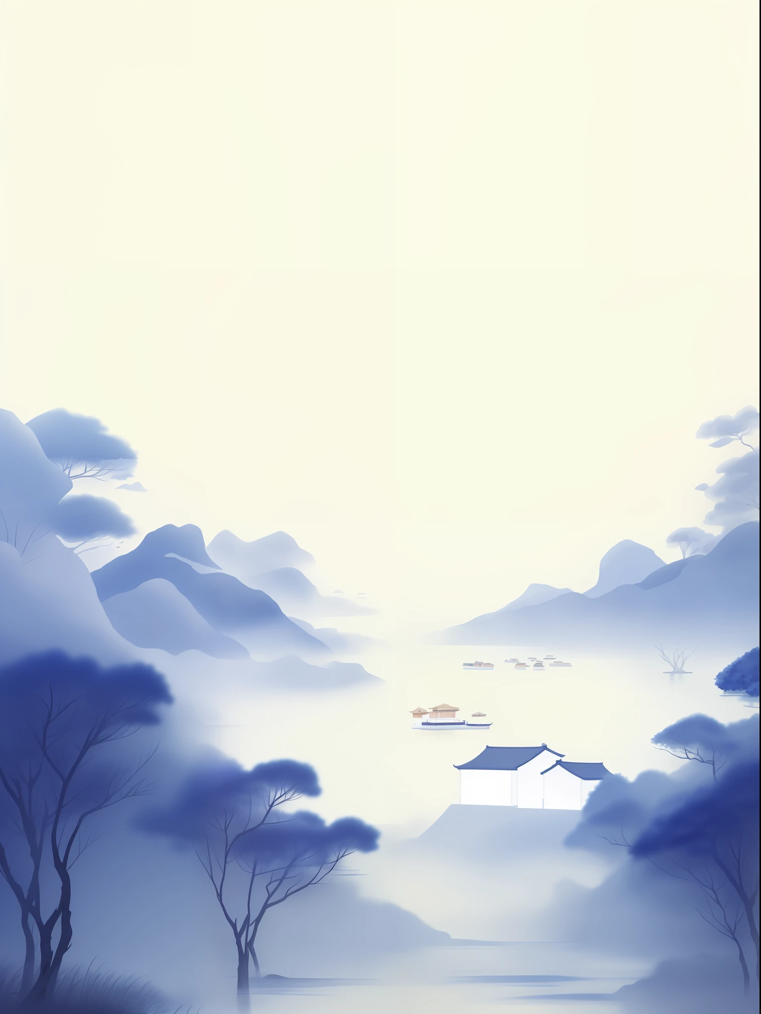 Draw landscapes，There are boats in the water and in the trees, Detailed scenery —width 672, inspired by Matsumura Goshun, Japanese style painting, in a serene landscape, Chinese landscape, landscape artwork, peaceful landscape, inspired by Koson Ohara, author：Makoto Aida, painting of a dreamscape, Anime landscape, Japanese Landscape, Chinese style painting，ink and watercolor painting，aquarelle，Smudge