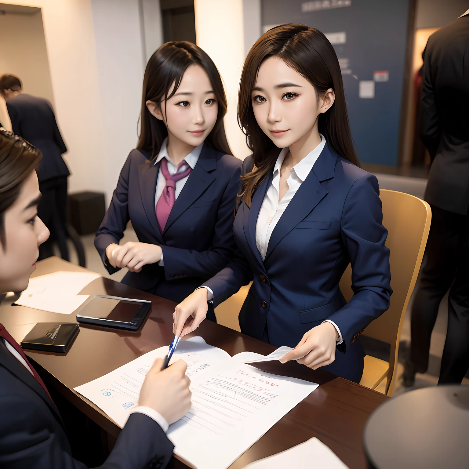 Job hunting students interviewed for the selection process、aquarelle 、Wearing a suit、One-on-one