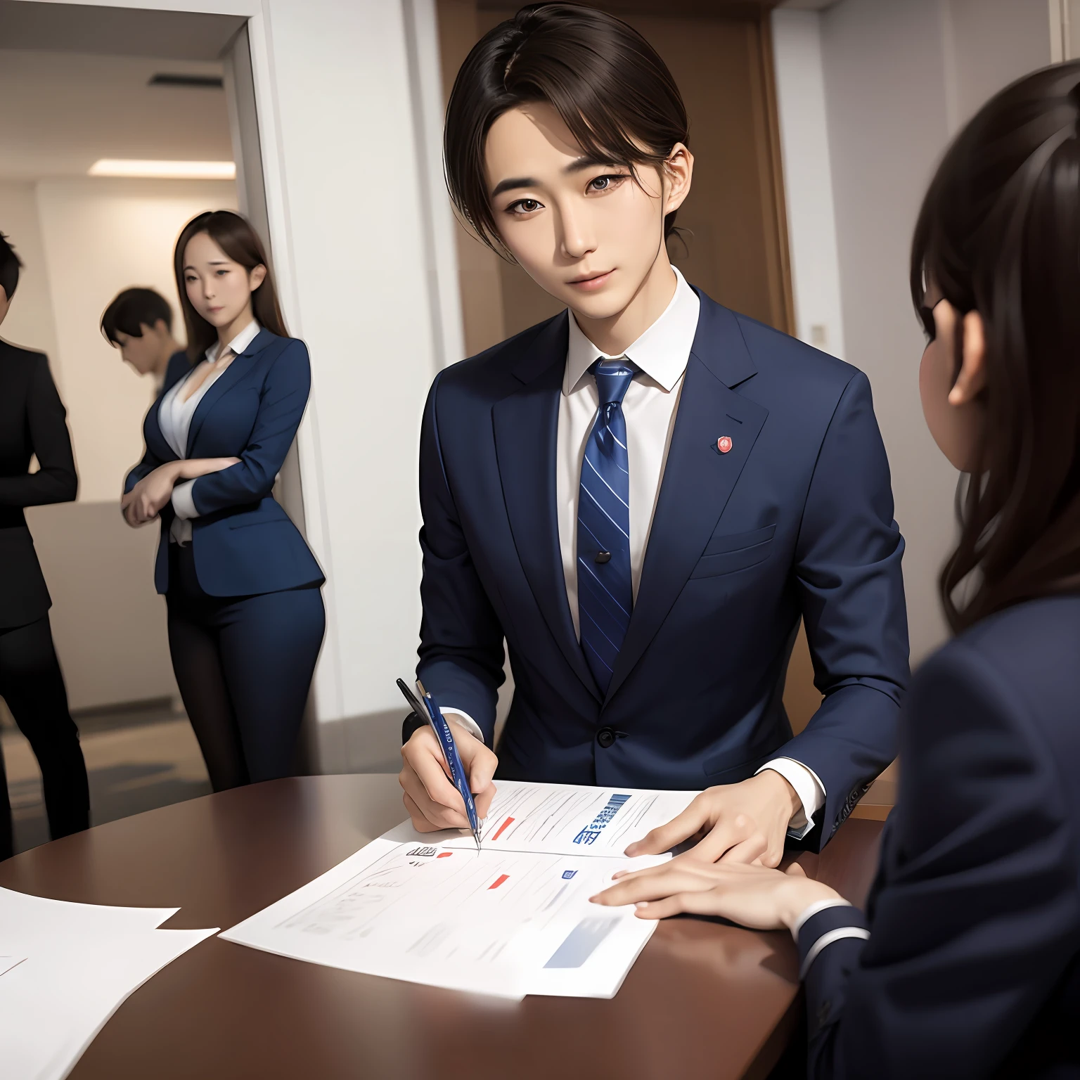 Job hunting students interviewed for the selection process、aquarelle 、Wearing a suit、One-on-one