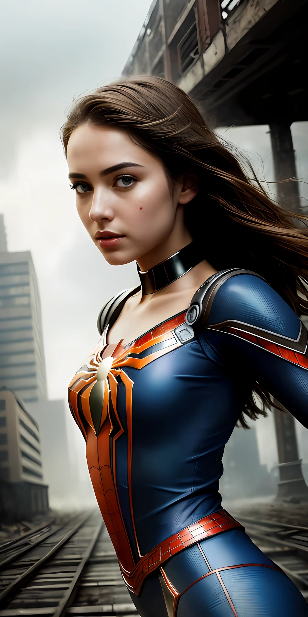 (1girl:1.3), solo, (((extremely detailed face))),(((extremely detailed eyes and face))),beautiful detailed eyes,body-parts__, official art, unified 8k wallpaper, super detailed, beautiful and aesthetic, beautiful, masterpiece, best quality, raw, masterpiece, super fine photo, best quality, super high resolution, photorealistic realism, sunlight, full body portrait, amazing beauty,, dynamic pose, delicate face, vibrant eyes, (from the front), she is wearing a Spider-man suit, red and black color scheme, spider, very detailed abandoned warehouse background, Detailed face, detailed complex busy background, messy, gorgeous, milky white, highly detailed skin, realistic skin details, visible pores, sharp focus, volumetric fog, 8k uhd, DSLR, high quality, film grain, fair skin, photo realism, lomography, huge metropolis in future dystopia, seen from below, translucent