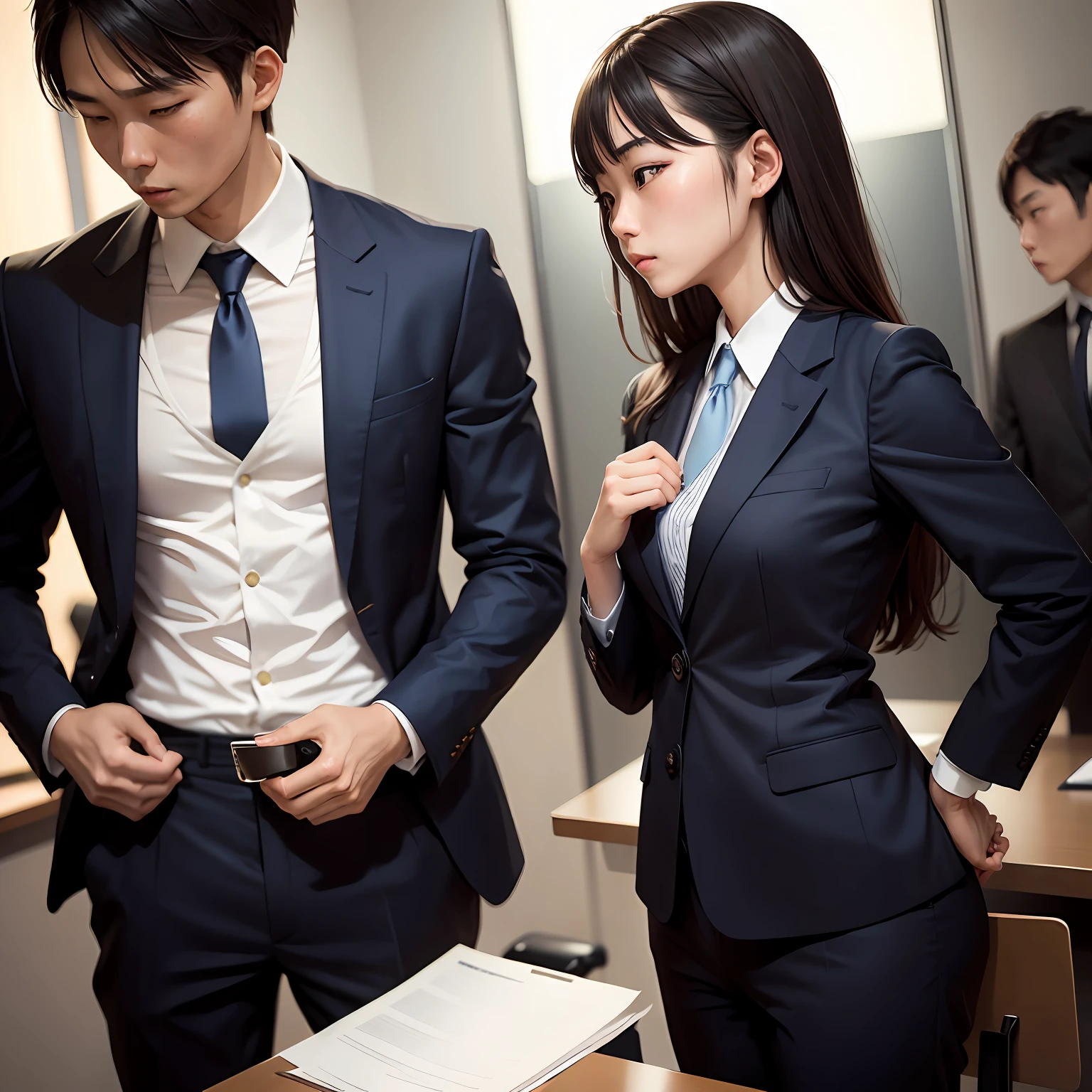 Answer questions in interviews、Wearing a suit、One-on-one、Job hunting --auto