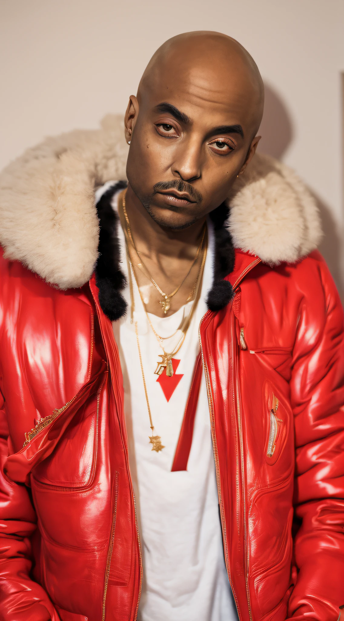 1rapper with Bald hair, Unique mink Fur Jacket (Virgal Abloh) (H R Gigger), fog, detailed and realistic image, amazing composition with vintage scenery with abstract shapes, abstract minimalist background with tentacles, melt, drip, yoshitomo nara:1.5, wes anderson:1.3, new casualism, retro, minimalism,BiopunkAI