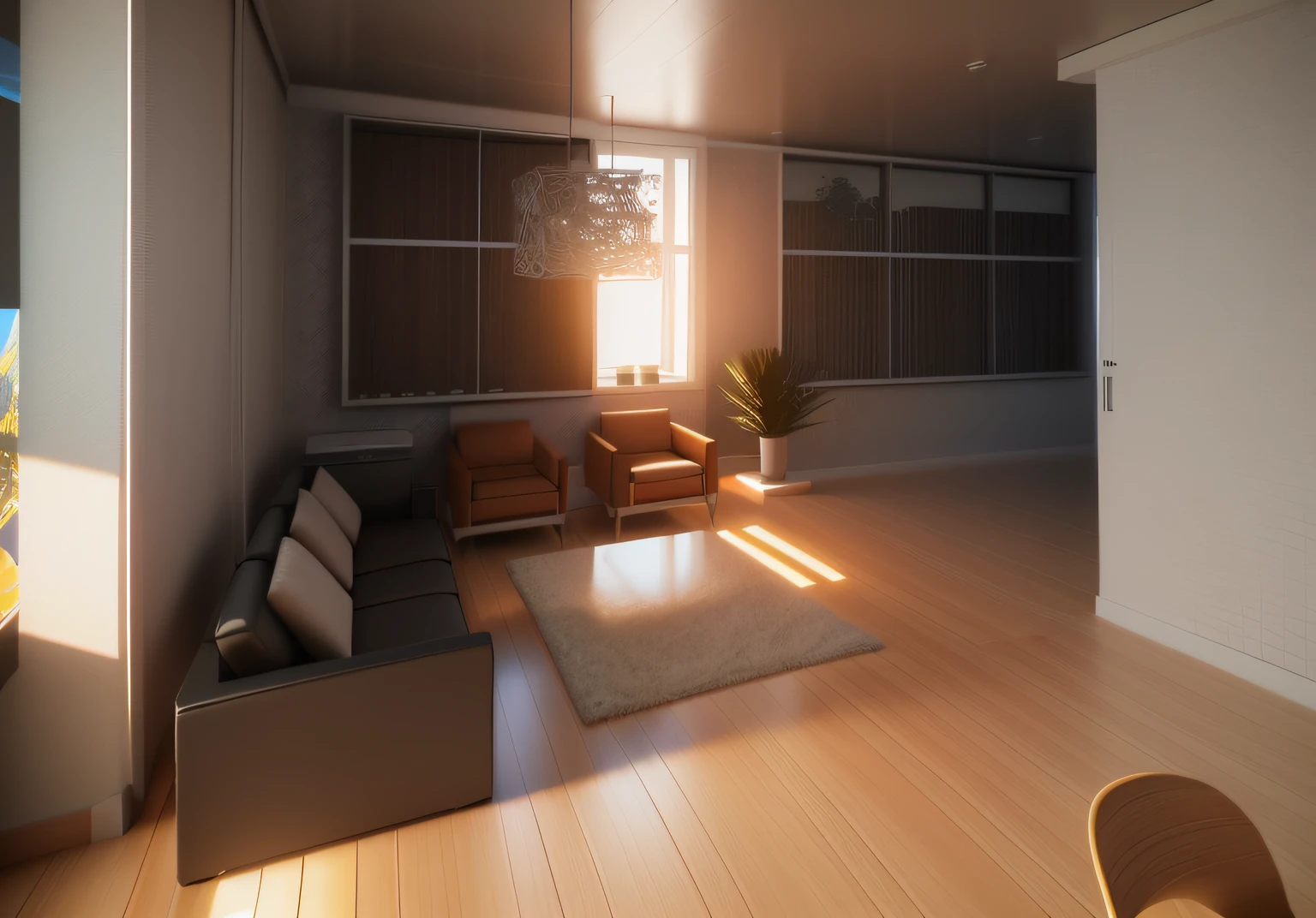 there is a room with a couch, cadeira, mesa e um candeeiro, renderizar no vray, renderizado em unreal engine 3d, Sterile minimalist room, renderizado no Unreal Engine 3, renderizado em vray, renderizado em v-ray, vray renderizado, render 3d bem iluminado, sala de espera, renderizado no enscape, renderizado em povray