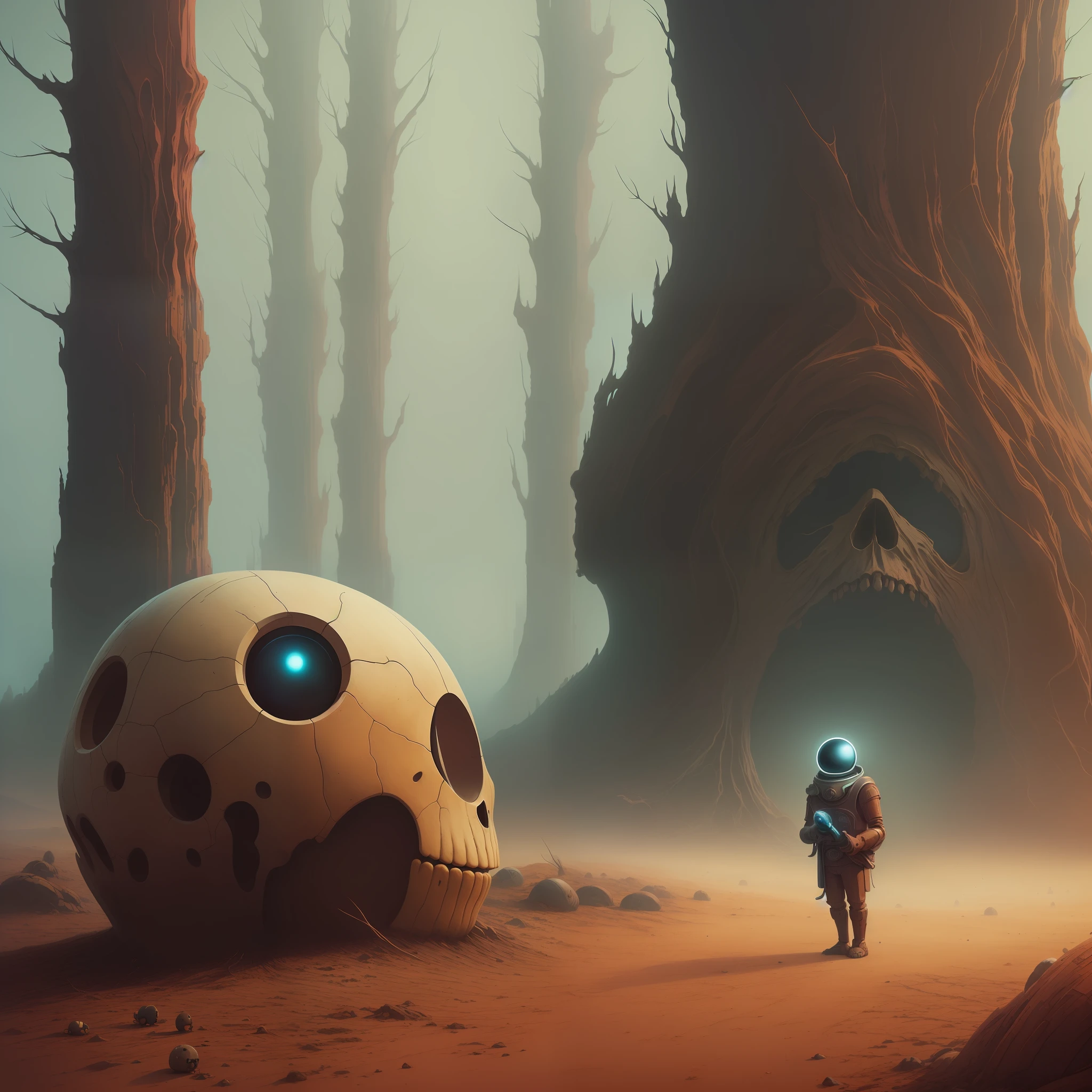 there is a large skull with a big face on it, by Artur Tarnowski, beksisnski, shaun tan, jodorowsky's dune, album art, dan mcpharlin, beeple and mike winkelmann, simon stalenhag. masterpiece, simon stålenhag. digital art, shaun tan. hyperrealism by Joshua Holford Photography Award Winning Detail and Flare 8k fz80