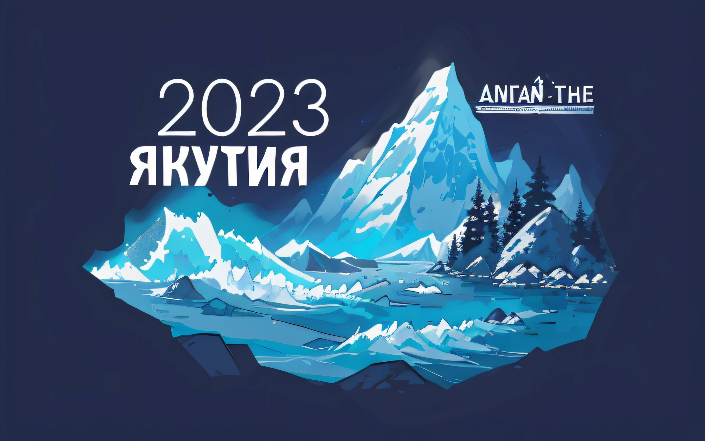 Silhouettes of mountains in the distance, A turbulent river with stones and rapids, splatter, Silhouette of coniferous forest. Flat vector image. scherenschnitte, outlines. Three pure colors: A white, light blue, blau.