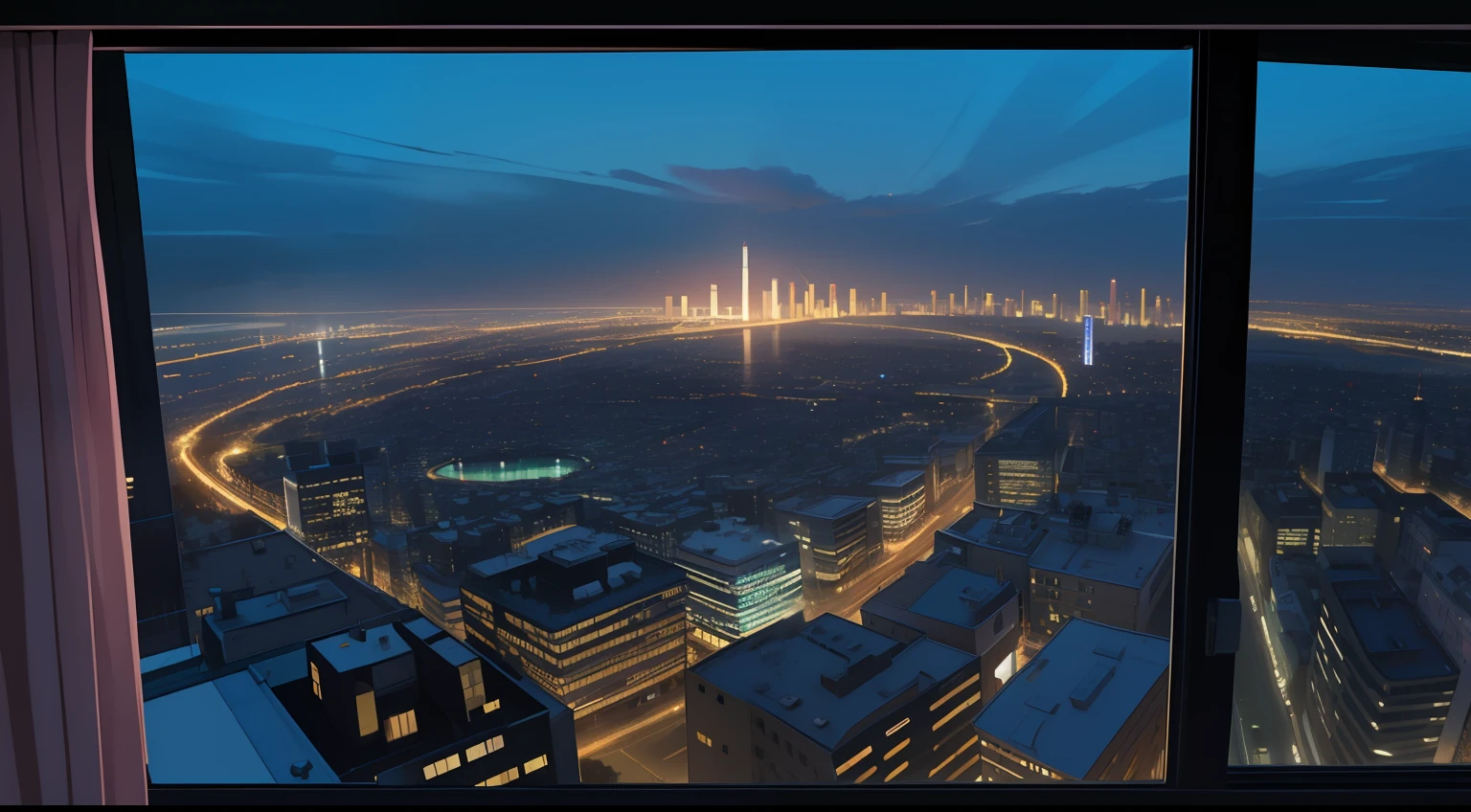 seeing city from window at night