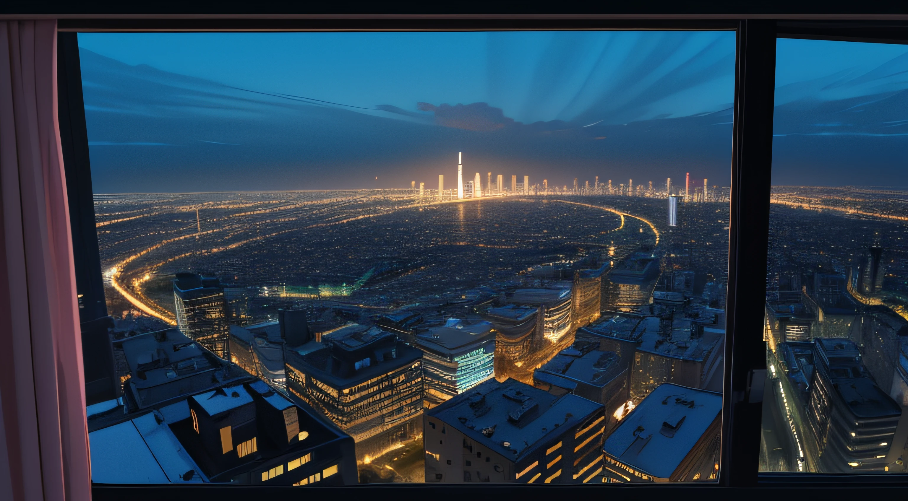 seeing city from window at night