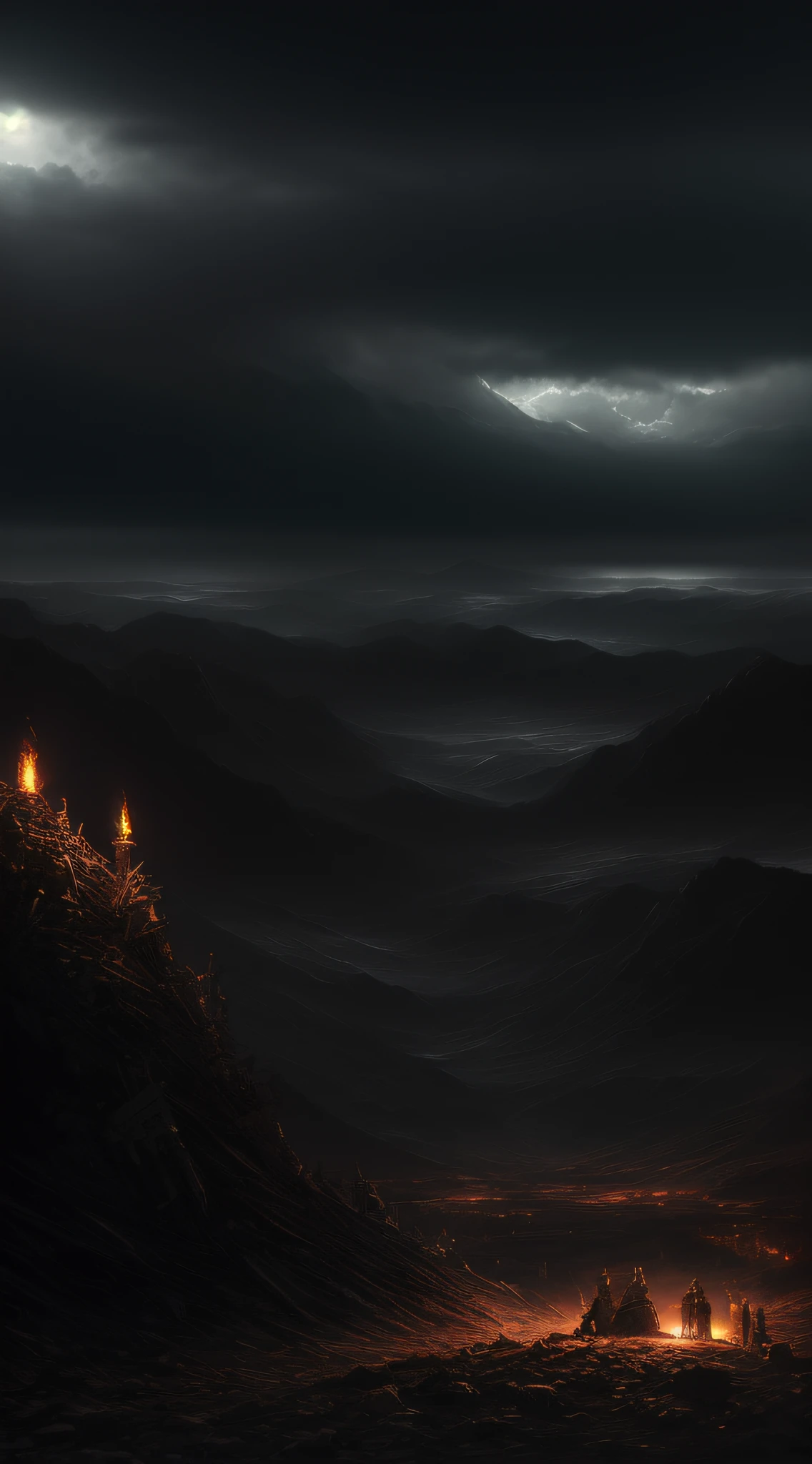 (masterpiece, ultra high res, photo-realistic, best quality:1.4, Greg Rutkowski style:1.3), numerous human skulls in disorderly piles, (grisly testament of war:1.2), 14th-century Mongolian battlefield, rusting remnants of warriors' gear, desolate landscape, impending storm in the backdrop, (ominous darkening skies:1.1), chilled winds, cold colors, unnerving aura, dreadful atmosphere, panoramic view.
