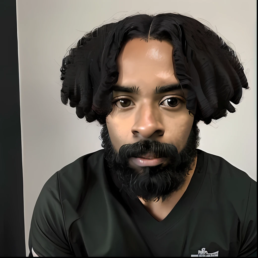 there is a man sitting at a desk with a keyboard and a laptop, black man with afro hair, he is wearing a black t-shirt, portrait shot 8 k, soft portrait shot 8 k, man is with black skin, photo of a man, detailed portrait shot, looking to his left, a photo of a man, a handsome man，black short hair