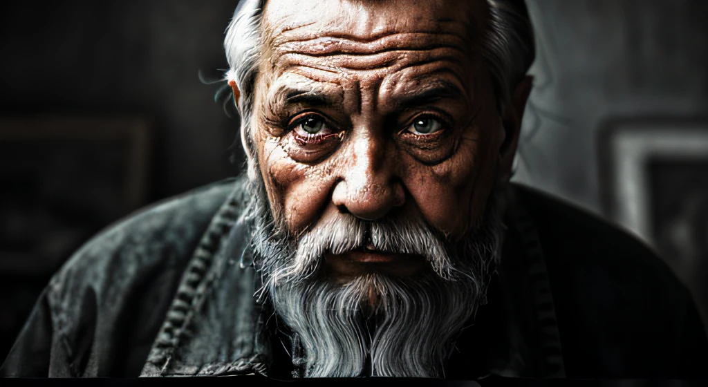 A portrait of poor russian 1800 old worker in rags, ((overwhelming fatigue )), wrinkles of age, concept art, oil pastel painting , moody gray colors , gritty, messy stylestyle of Alexey Savrasov, Ivan Shishkin, Ilya Repin, (cel shaded:1.2), 2d, (oil painting:1.2) highly detailed