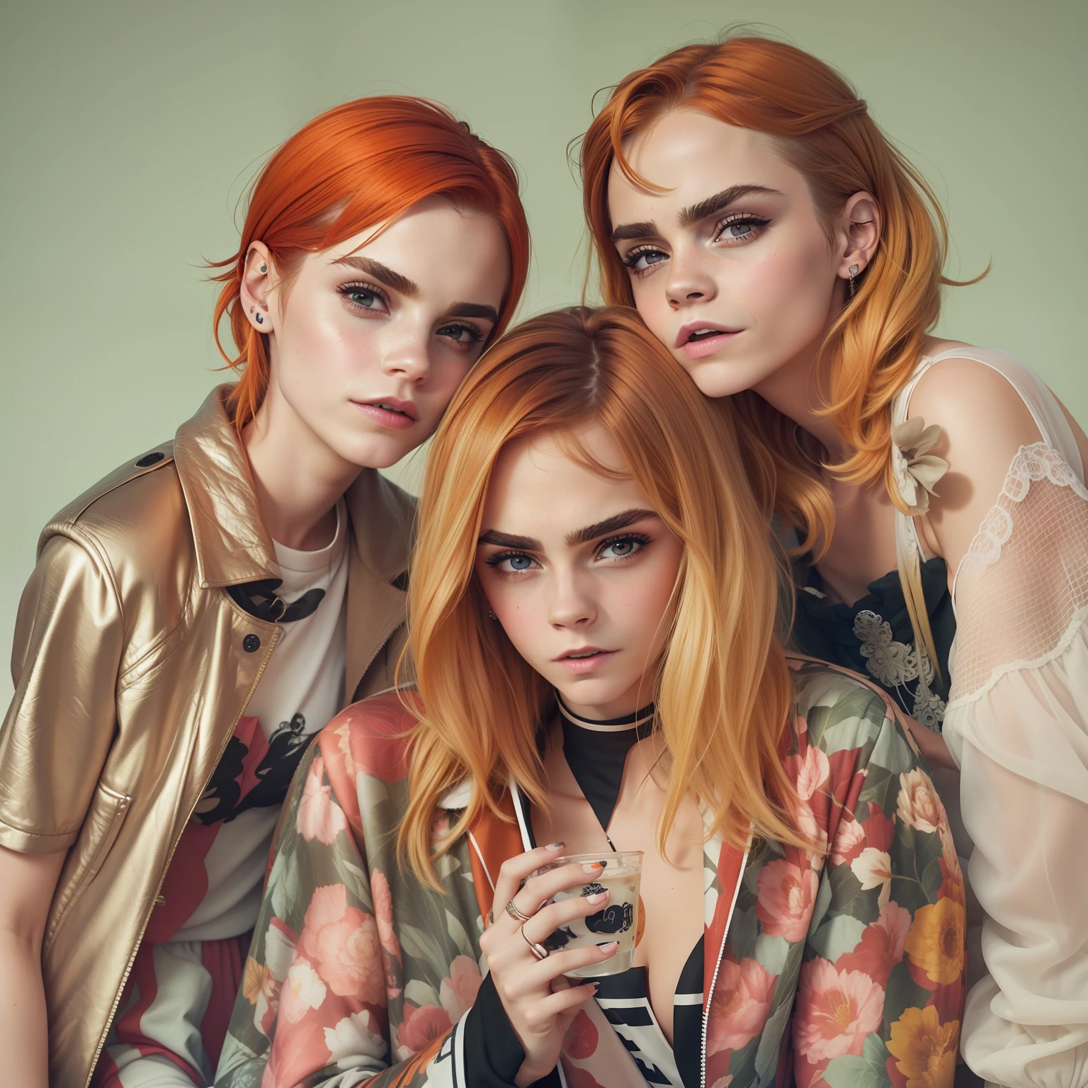 Ein Foto von drei Frauen, Emma Watson, Cara Delevingne, Hayley Williams