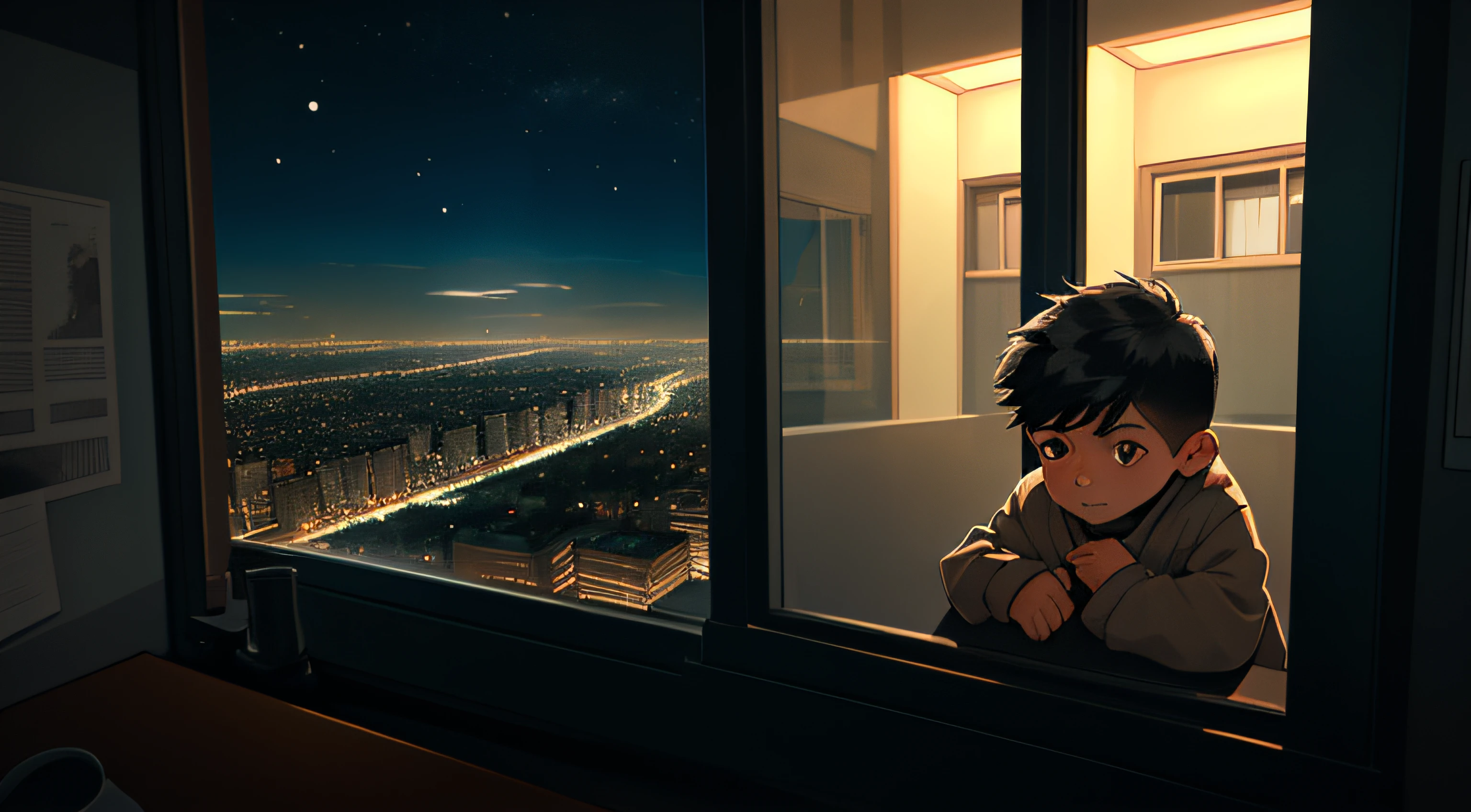 a  seeing city from window at night