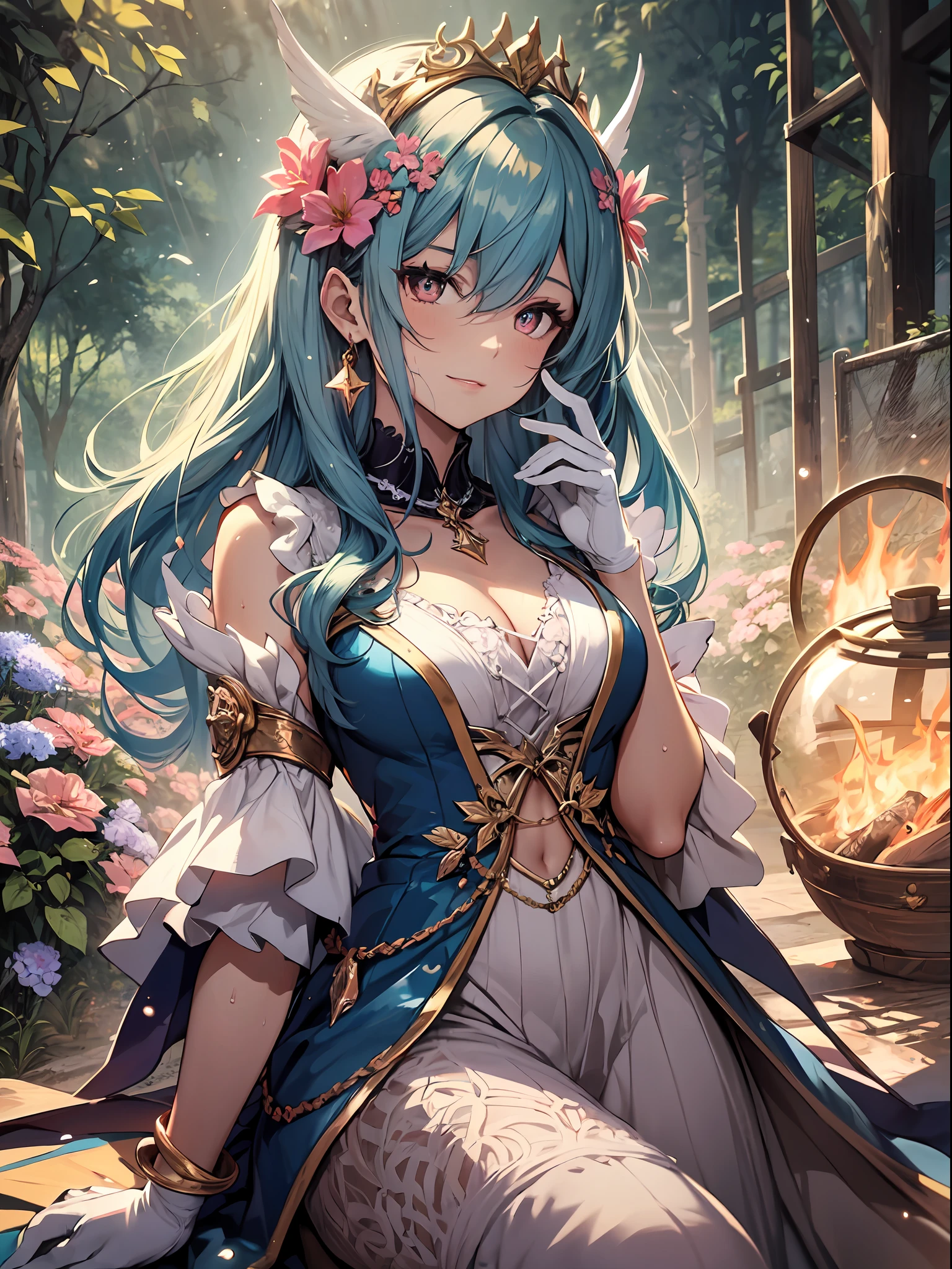 Delicate and masterpiece, beautiful details, colorful, fine details, detailed lips, intricate details, masterpiece, top quality, realistic, hyper detail, (glossy skin, sweaty: 1.4), absurdity, camera gaze, dynamic lighting, high resolution, sharp focus, depth of field, detailed eyes, sharp eyes, realistic eyes, protagonist, Japan female , protagonist, She is a beautiful girl with long hair, clear eyes, and star-shaped pupils, and by being reincarnated in another world, she has become capable of magic and adventure. She was thrilled that she had become so cute that she looked at her face in the mirror and smiled. Her smile is expressed in intricate details and realistic descriptions, with words such as quality, image quality, detail, masterpieces, official art, masterpieces, masterpieces and details that are real. Her face is a human body based on human anatomy, and the fingers of her hands have not lost their shape. Her pupils are attractive, with a clear blue color and exaggerated star-shaped pupils.
She was also interested in otherworldly outfits, trying on colorful dresses and accessories. She chose what looked good on her and showed off her fashion sense. She wore a white lace dress with a pink ribbon and a floral ornament on her head. She wore a pearl necklace around her neck and pierced her ears. She wore white gloves on her hands and white socks and pink shoes on her feet. She wore a small heart-shaped brooch on her chest. She had feathers on her back and looked like an angel.
She was also fascinated by otherworldly magic, so she picked up a spellbook and a wand to try out magic. She used the magic of attributes such as fire, water, and wind to create fireworks, bubbles, and balloons in the air. She cast a spell she learned from the spellbook and released a glowing ball from her wand. She waved her wand and painted colorful patterns and letters in the air. She pointed to her wand and moved small animals and dolls. She threw her wand and c