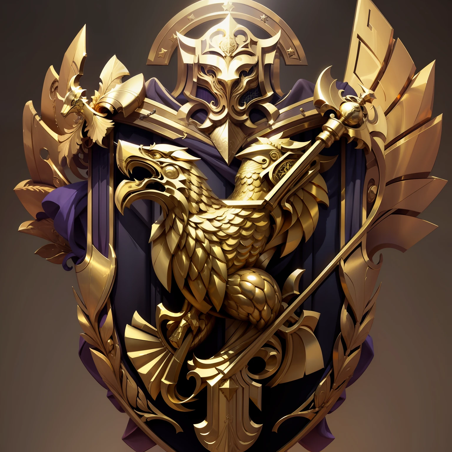 Gold Security Coat of Arms, ladeado por aguias silhueta
