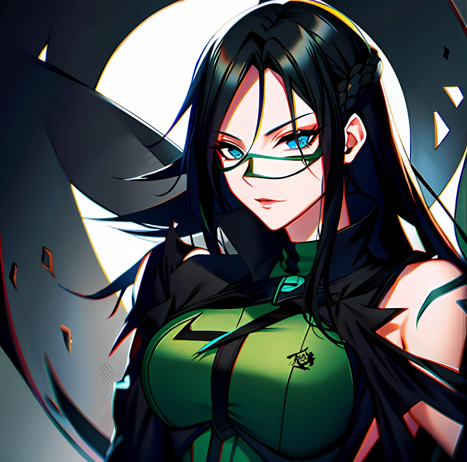 (imagem estilo anime) (garota) [olhos verdes] [black mask] [Hair black] (Cabelo preto)"Viper de Valorant"
