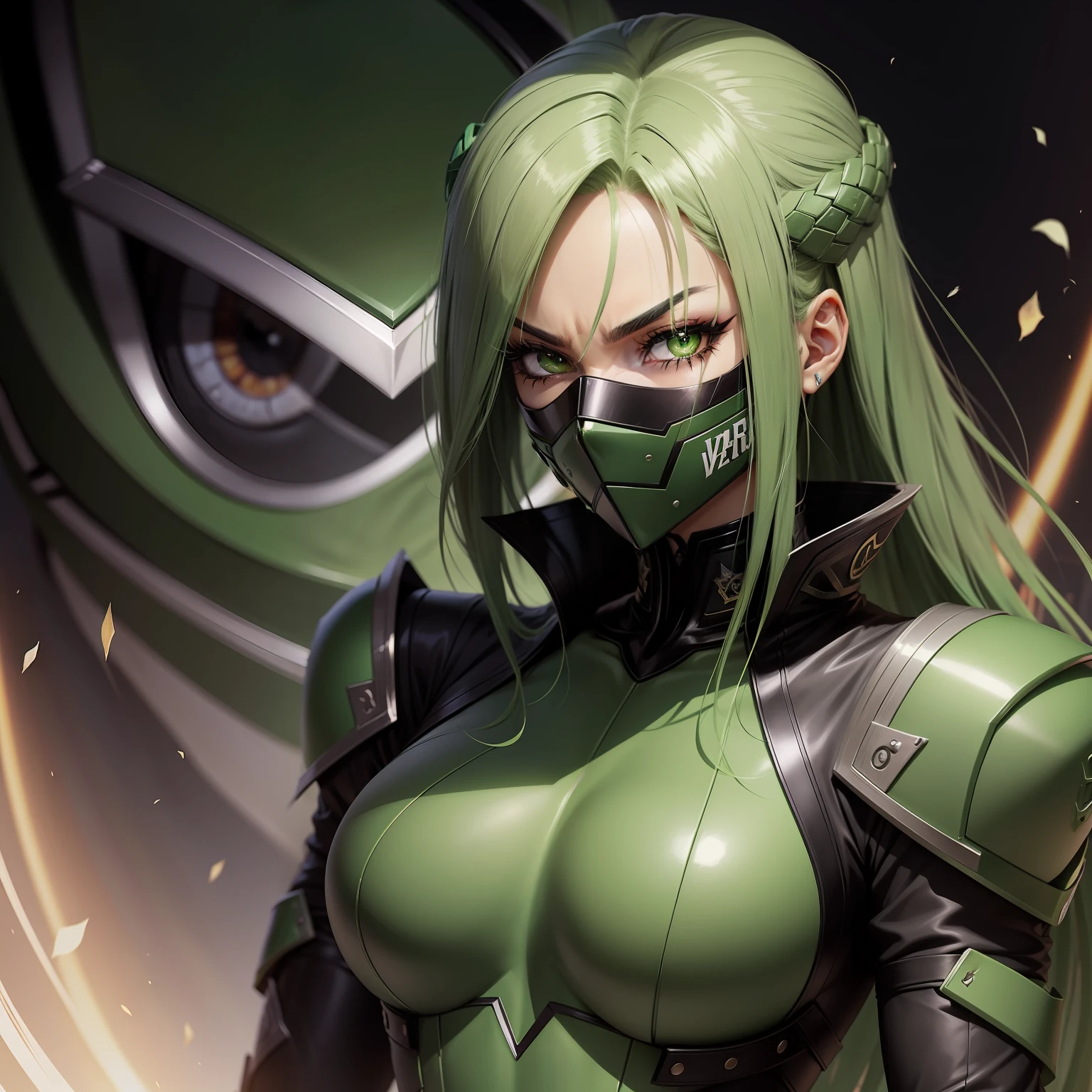 (imagem estilo anime) (garota) [olhos verdes] [black mask] "Viper de Valorant"