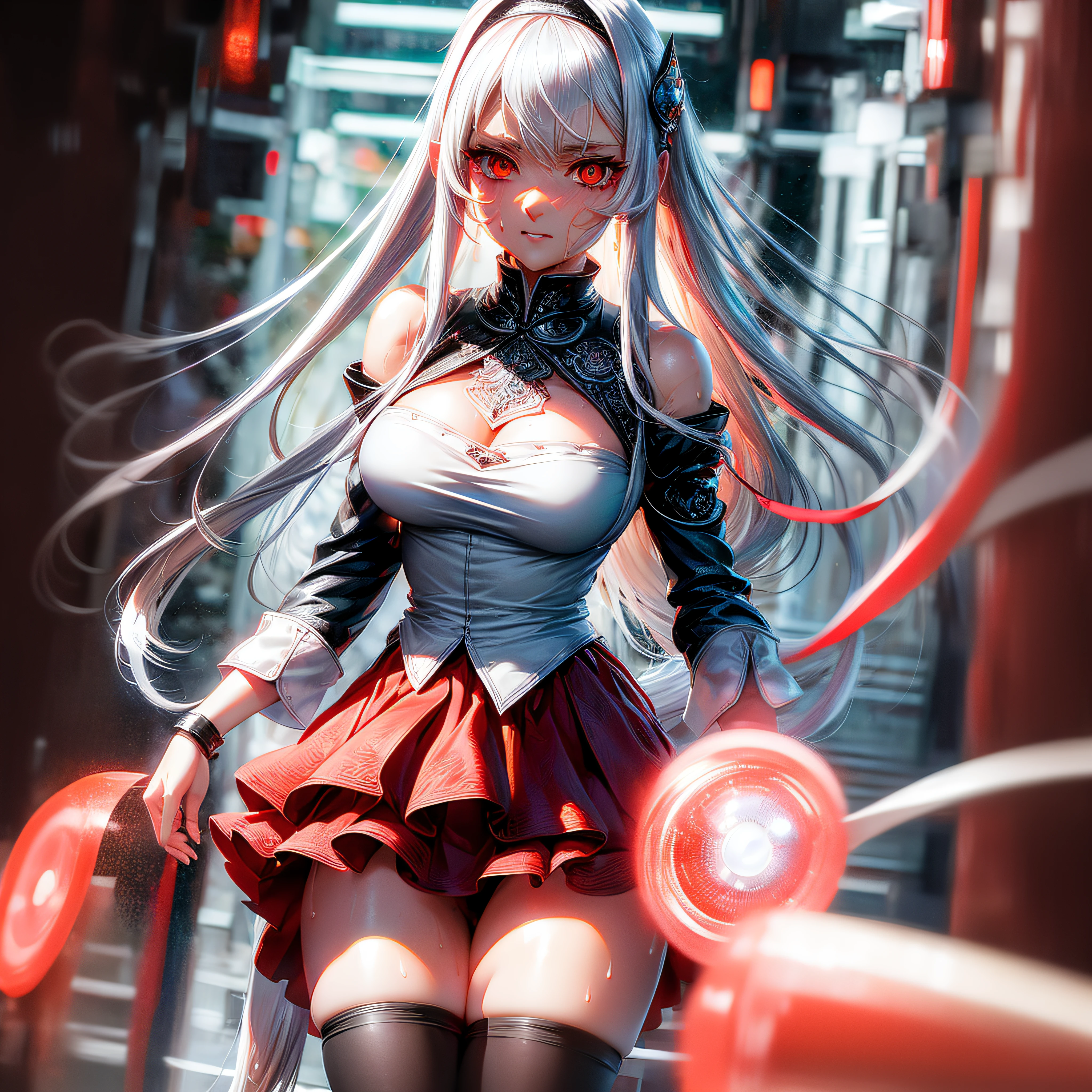 (highly detailed 8k wallpaper), best resolution, (2heads:1.5), 2heads, anime girl with two heads, white hair, red eye,(masterpiece, top quality, best quality, official art, beautiful and aesthetic:1.2), (1girl:1.3), (fractal art:1.3),absurd, masterpiece, best quality, realistic, hyper-detailed, (shiny skin, sweaty:1.4), looking at viewer, slender, solo, miniskirt, long hair, white hair, red eyes, (thick thighs:0.5), gap in between thighs, dynamic lighting, high resolution, sharp focus, depth of field, medium breasts, masterpiece, best quality, ultra-detailed, illustration, ultra-detailed face, best quality face, studio, white room backdrop, sexy pose, cute, kawaii, digital art, finely detailed eyes, blushing, red cheeks, realistic, glowing eyes, skirt,