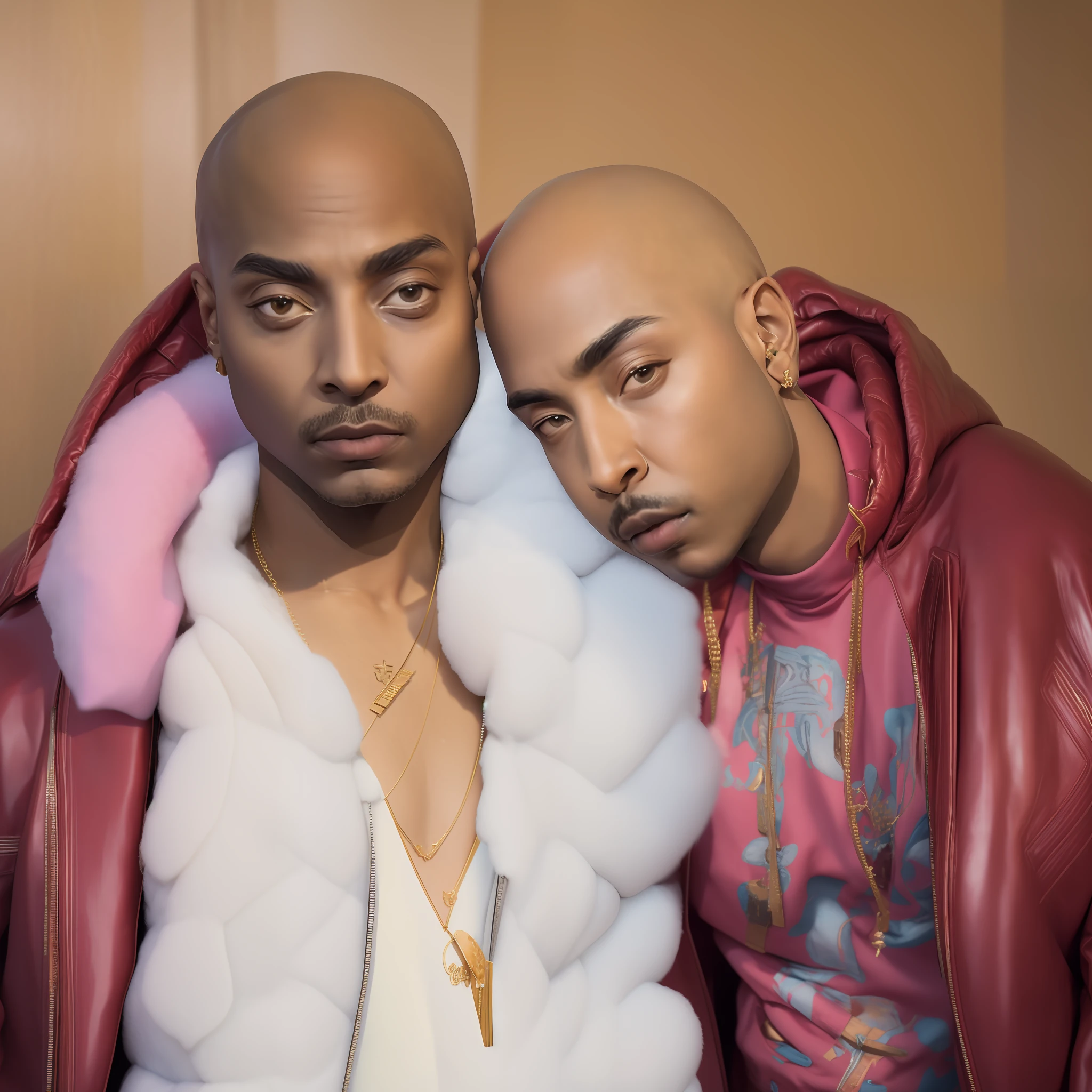 1rapper with Bald hair, Unique mink Fur Jacket (Virgal Abloh) (H R Gigger), fog, detailed and realistic image, amazing composition with vintage scenery with abstract shapes, abstract minimalist background with tentacles, melt, drip, yoshitomo nara:1.5, wes anderson:1.3, new casualism, retro, minimalism,BiopunkAI