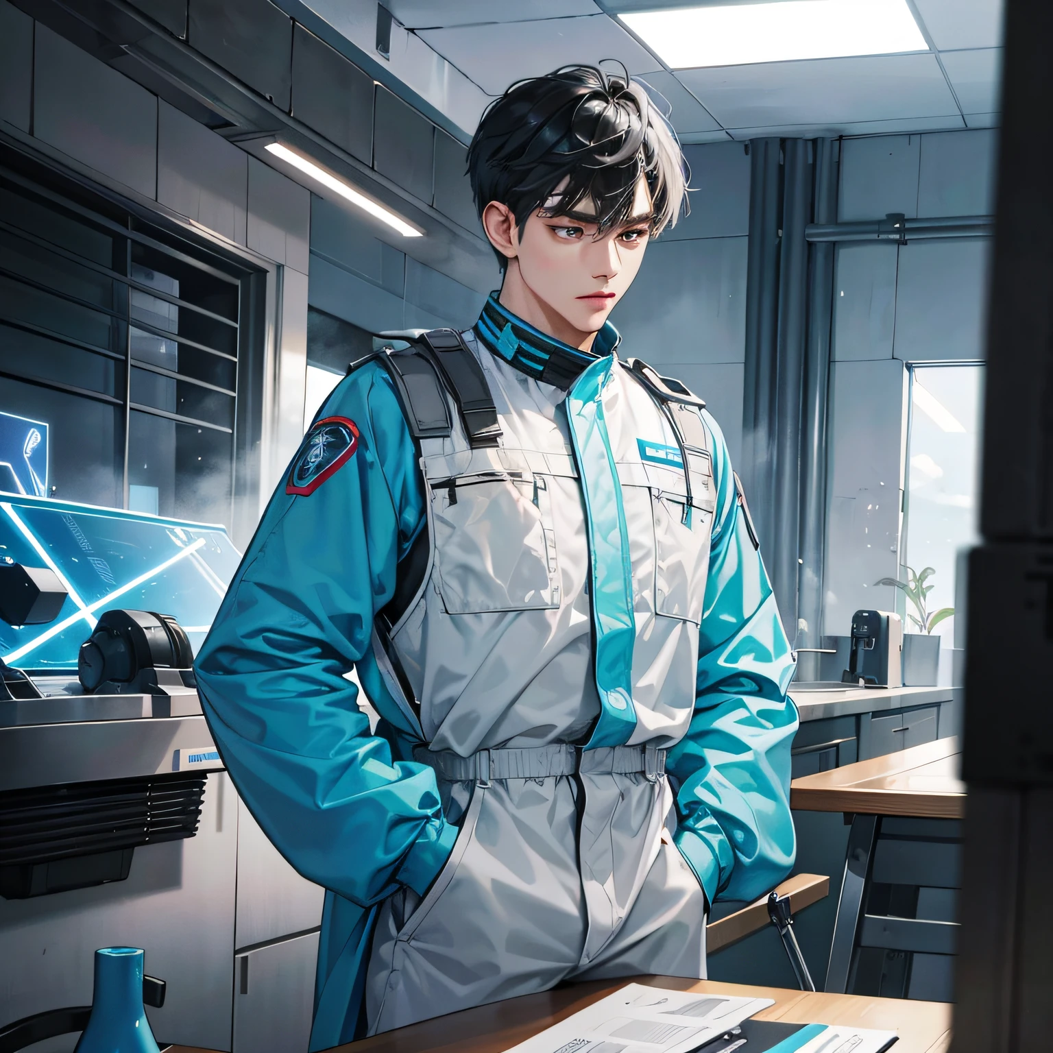 Taki inspected his new shape in the reflection of the aeromodule body: Comfortable jumpsuit made of special nanofiber, lightweight & Durable, This allowed free movement, and also knew how to adapt to body temperature and had a self-cleaning function, which made it ideal for work in industrial complexes and repair stations.
The color of the uniform was very restrained - matte gray with light blue elements on the shoulders and side stitching, which indicated belonging to the largest company for the maintenance of aero modules.
The uniform fit Taki perfectly and suited him very well.