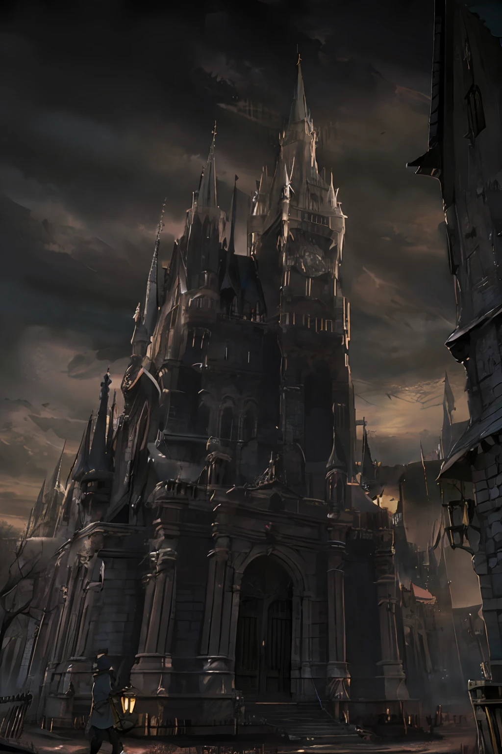 Darkness hangs over the castle of a magic academy，dark cloude，salama