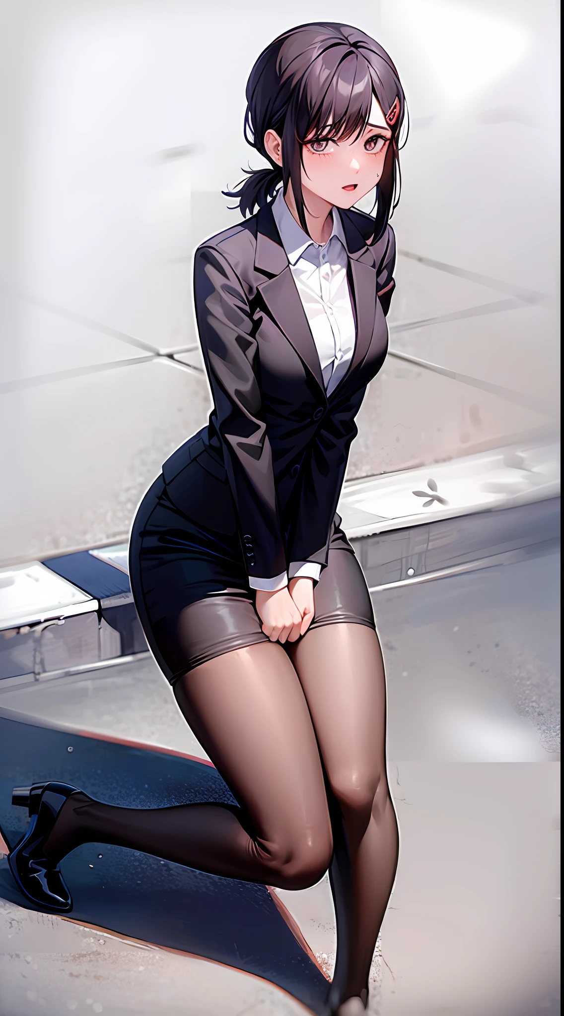 mulher arafed em uma saia e jaqueta segurando um guarda-chuva, pernas longas, pernas elegantes, nice legs, wearing a strict business suit, caminhando para o trabalho, coxas e saia, lady in black coat and pantyhose, wearing japanese school uniform, pernas longas e finas, mini-saia, pernas suculentas, de uma aluna posando, on sidewalk