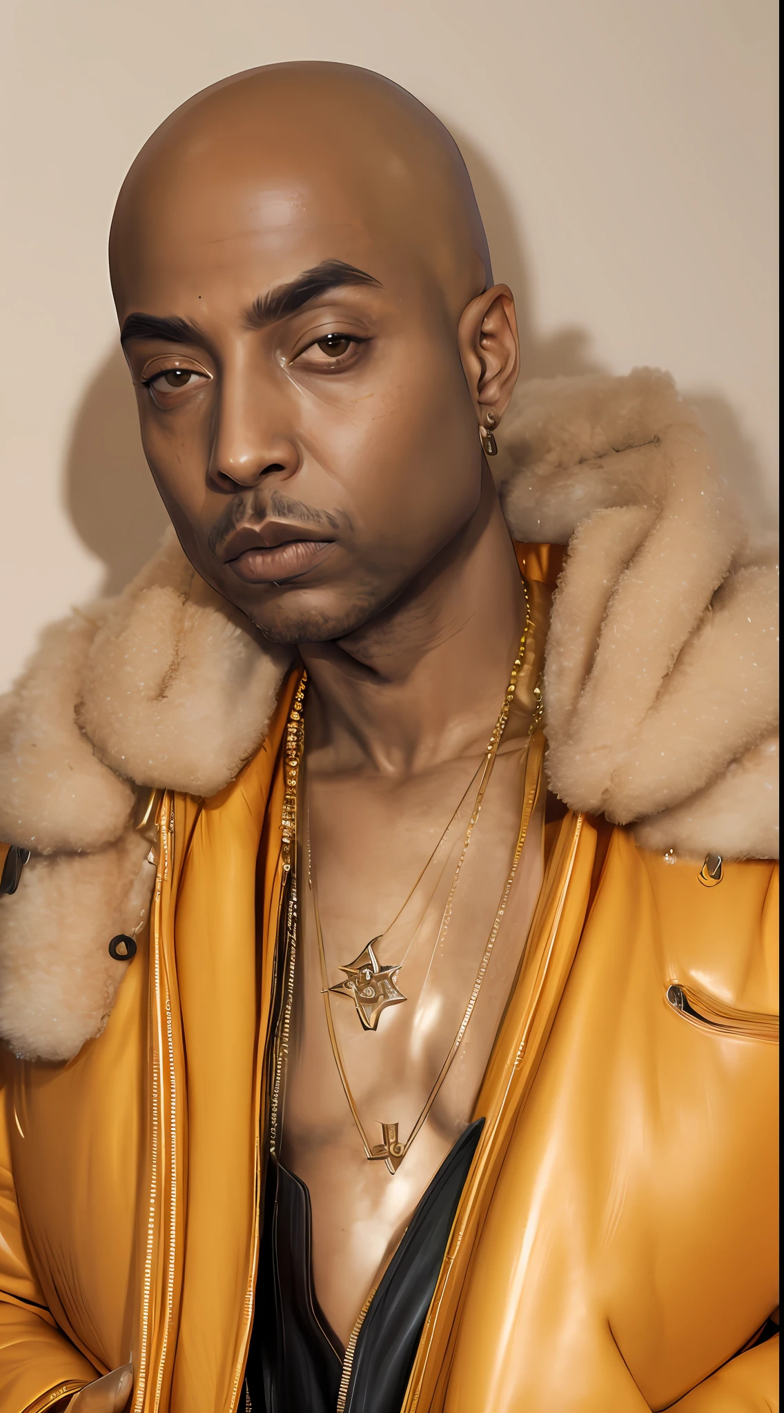 1rapper with Bald hair, Unique mink Fur Jacket (Virgal Abloh) (H R Gigger), fog, detailed and realistic image, amazing composition with vintage scenery with abstract shapes, abstract minimalist background with tentacles, melt, drip, yoshitomo nara:1.5, wes anderson:1.3, new casualism, retro, minimalism,BiopunkAI