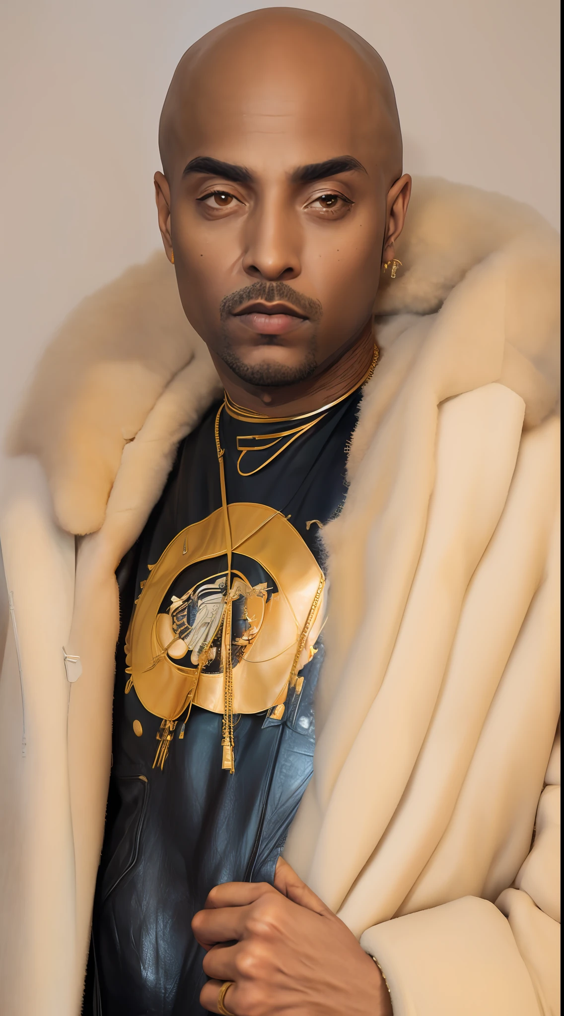 1rapper with Bald hair, Unique mink Fur Jacket (Virgal Abloh) (H R Gigger), fog, detailed and realistic image, amazing composition with vintage scenery with abstract shapes, abstract minimalist background with tentacles, melt, drip, yoshitomo nara:1.5, wes anderson:1.3, new casualism, retro, minimalism,BiopunkAI