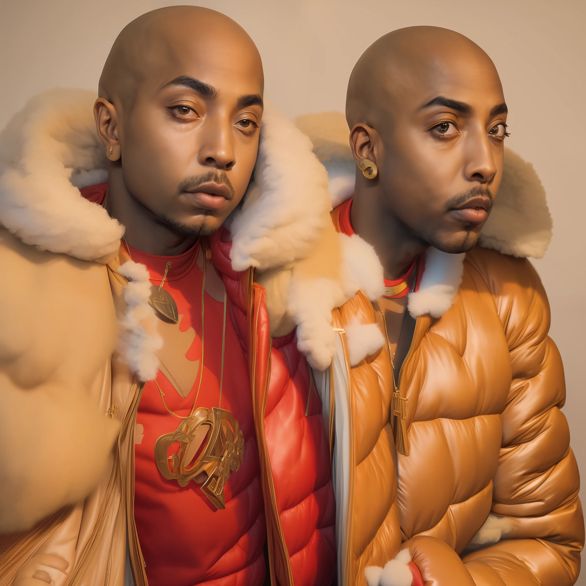 1rapper with Bald hair, Unique mink Fur Jacket (Virgal Abloh) (H R Gigger), fog, detailed and realistic image, amazing composition with vintage scenery with abstract shapes, abstract minimalist background with tentacles, melt, drip, yoshitomo nara:1.5, wes anderson:1.3, new casualism, retro, minimalism,BiopunkAI