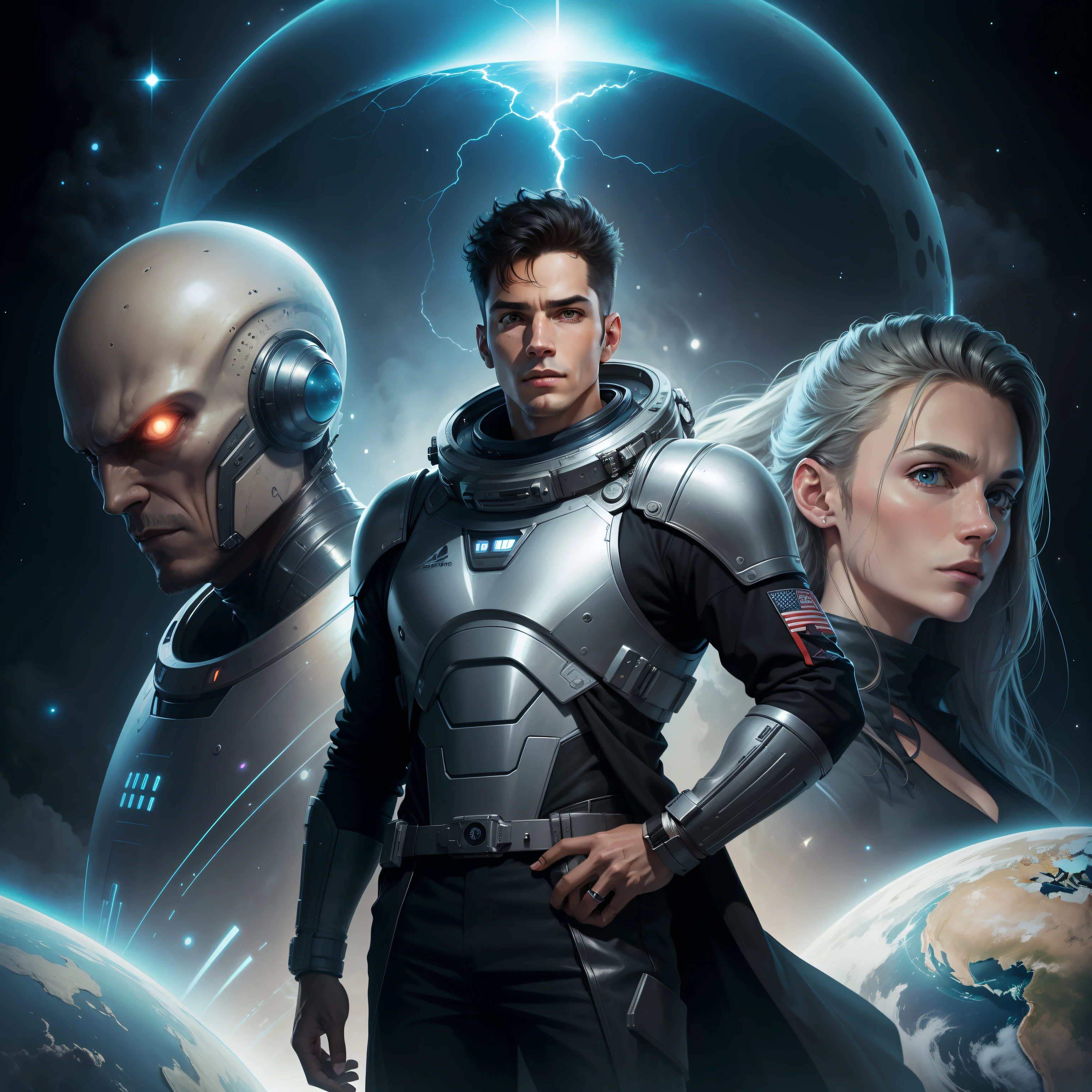 Create a cover for my science fiction and space fantasy book, About a guy who wants to bring all the alien races together