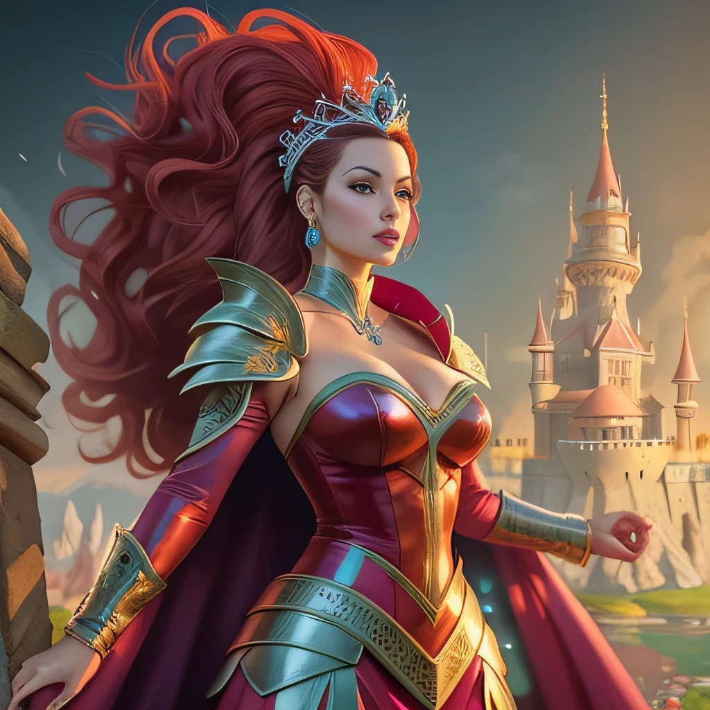Arafed woman in a red dress and a crown standing in front of a castle, Rainha ruiva em armadura vermelha pesada, Senhora na armadura vermelha, arte fantasia behance, Artgerm Julie Bell Beeple, artgerm detalhado, Astri Lohne, epic exquisite character art, Aly Fell e Artgerm, Arte do Jogo de Cartas de Fantasia